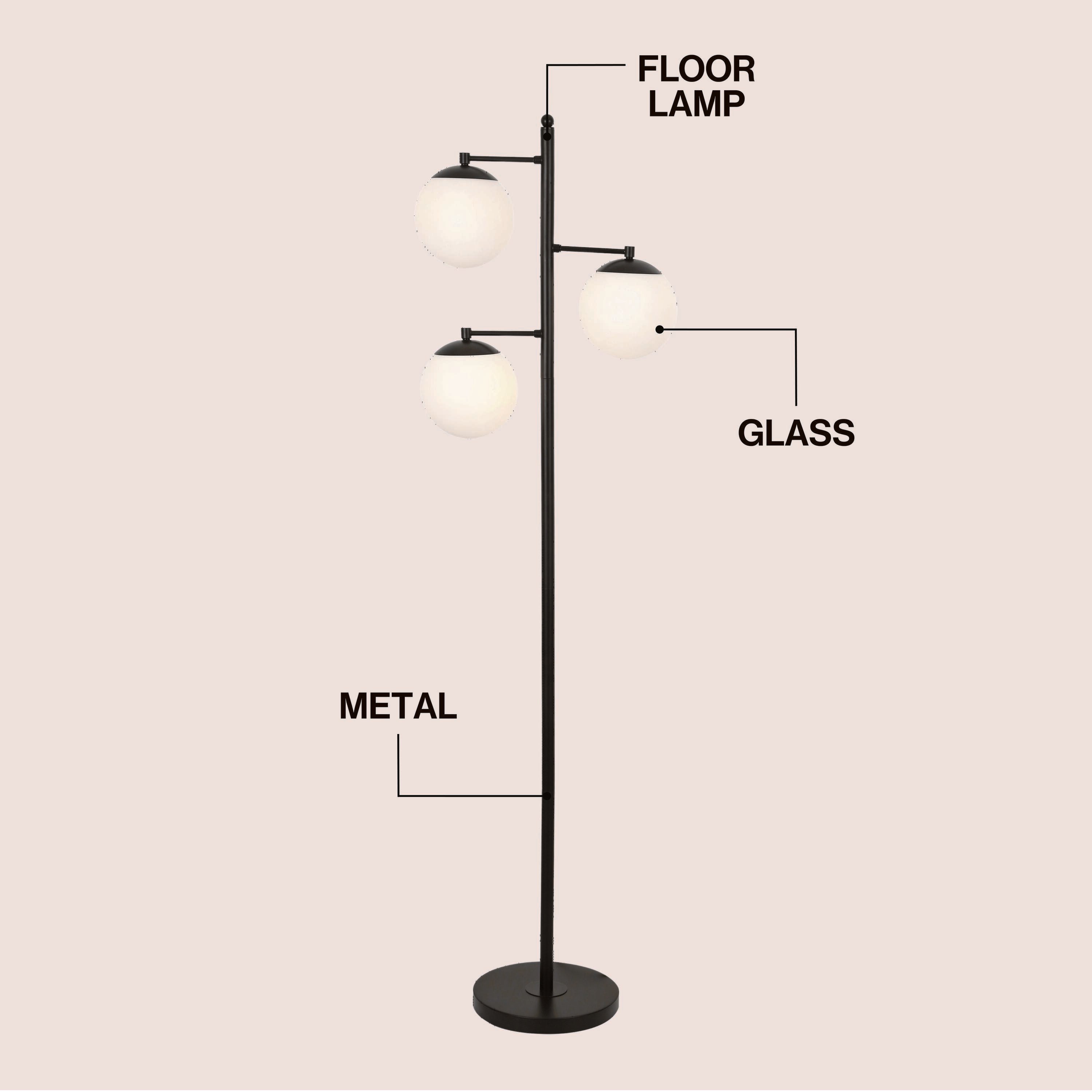 Ellie 3-Light Mid-Century Modern Metal LED Floor Lamp with Triple Frosted Globe Shades