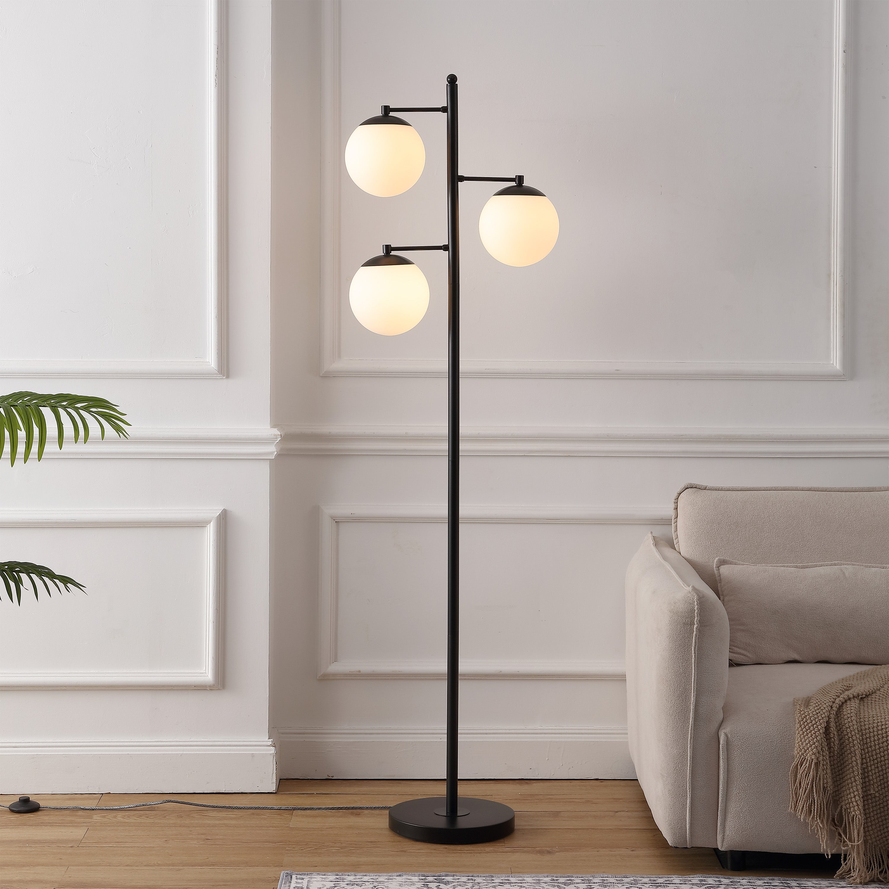 Ellie 3-Light Mid-Century Modern Metal LED Floor Lamp with Triple Frosted Globe Shades