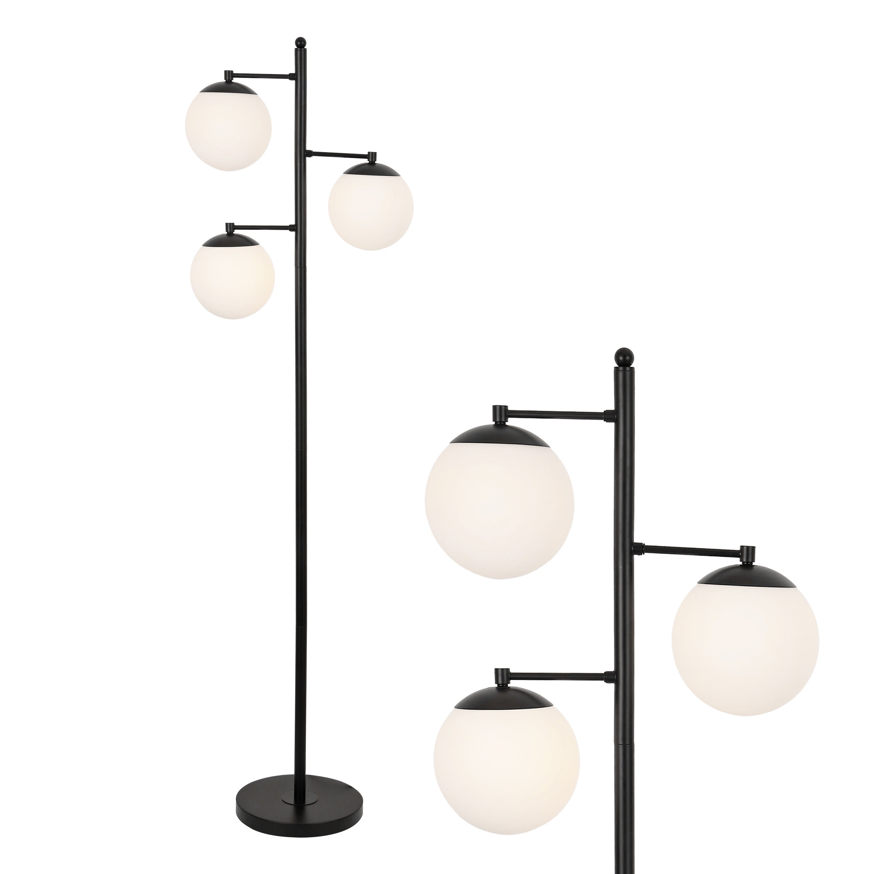 Ellie 3-Light Mid-Century Modern Metal LED Floor Lamp with Triple Frosted Globe Shades