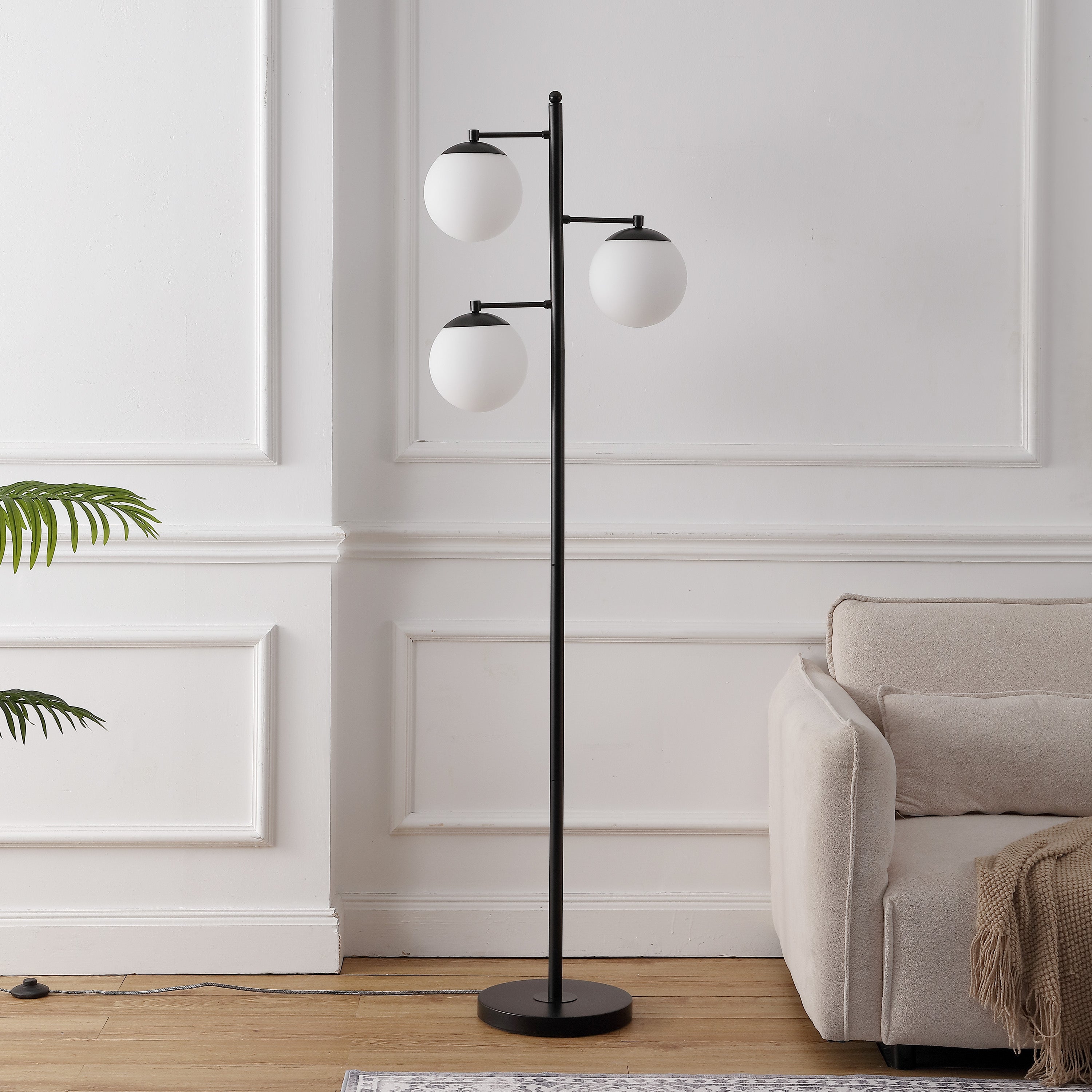 Ellie 3-Light Mid-Century Modern Metal LED Floor Lamp with Triple Frosted Globe Shades