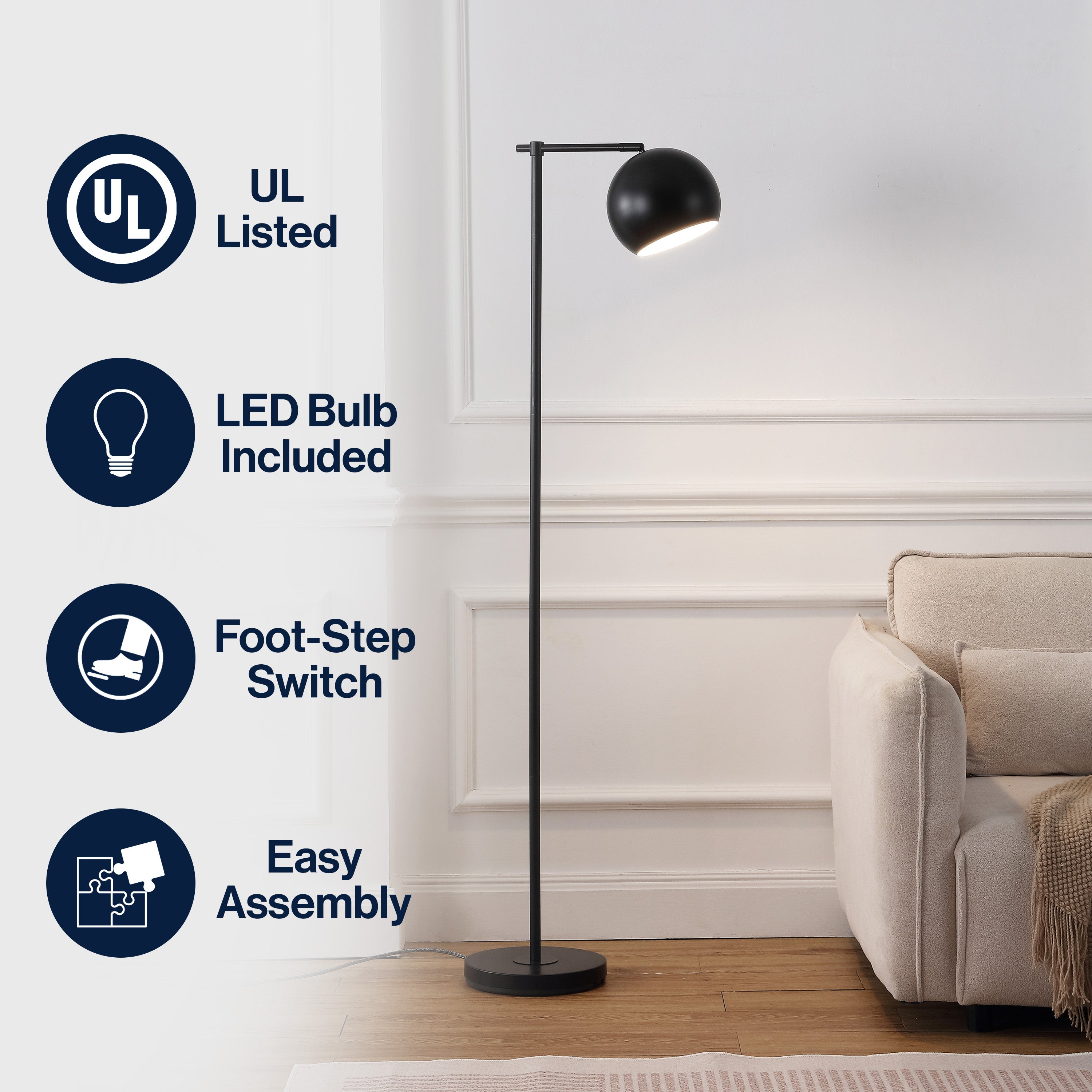 Eva Modern Contemporary LED Floor Lamp with Metal Globe Shade