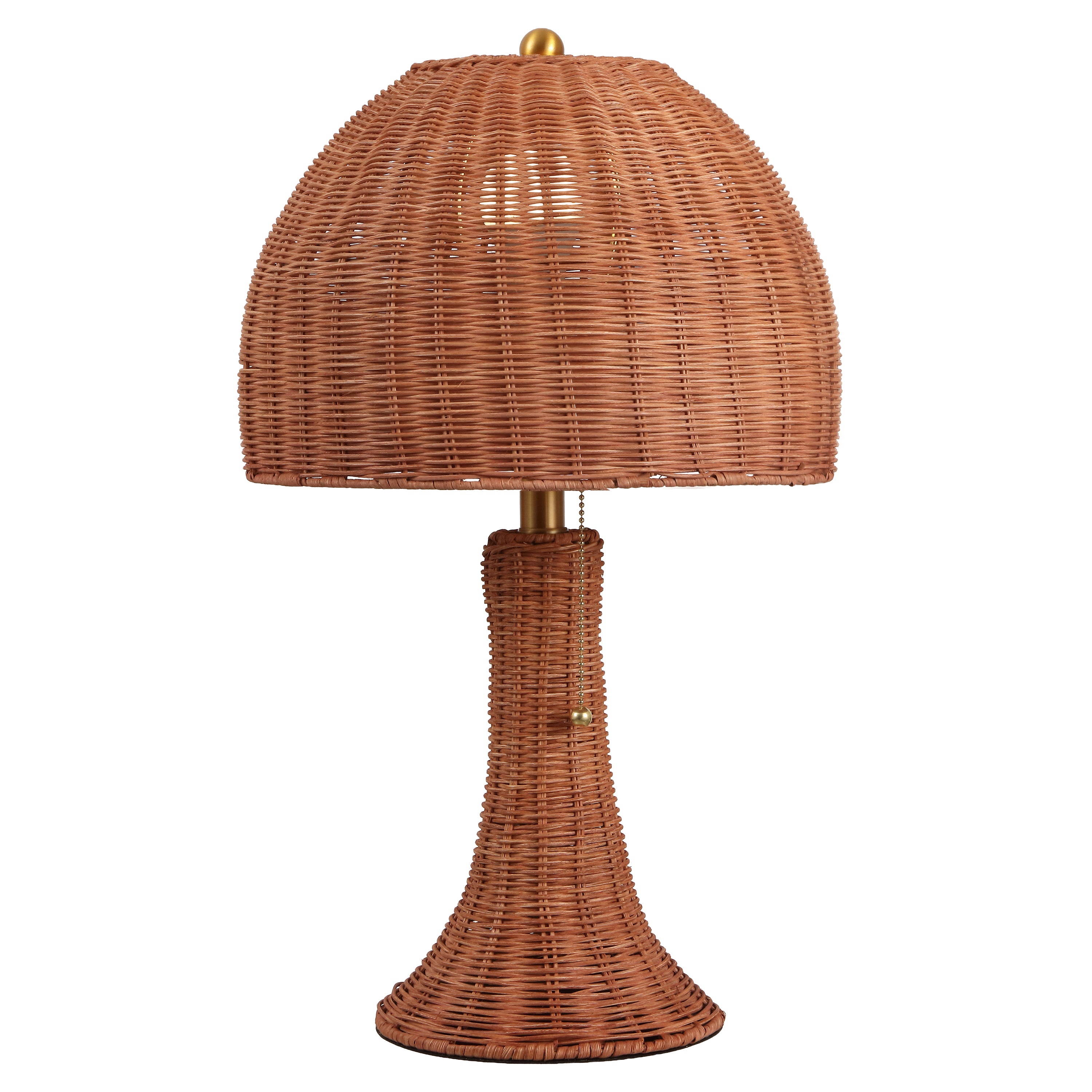 Joanie Bohemian Rustic Woven Rattan LED Table Lamp with Pull Chain