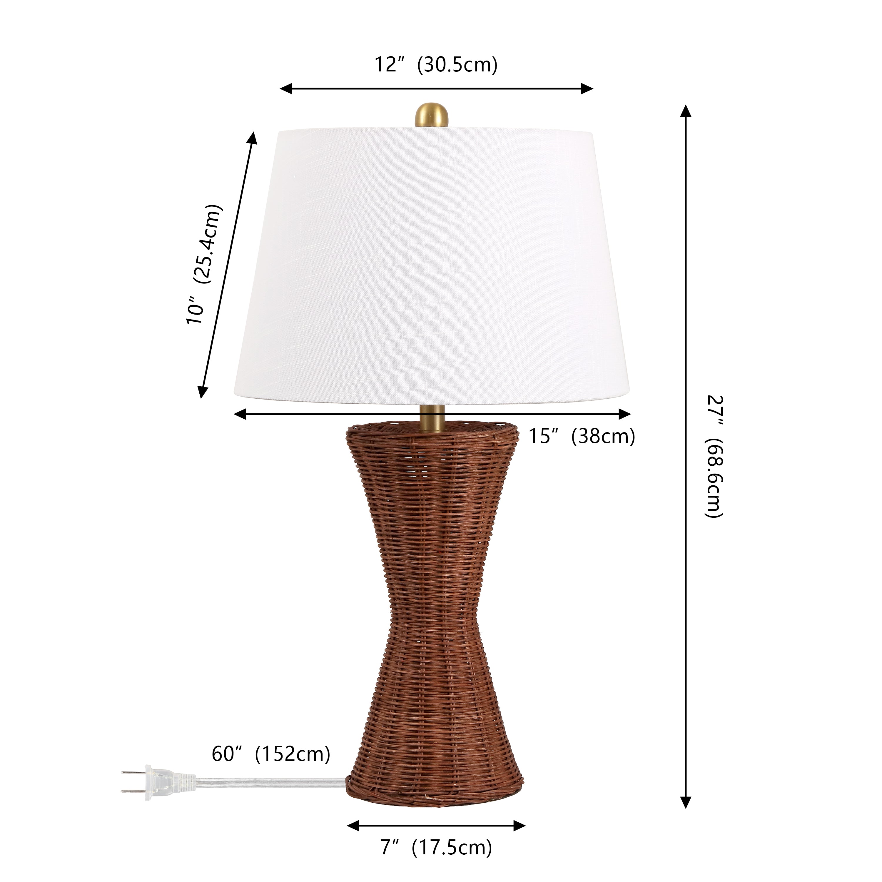 Laura Coastal Designer Woven Rattan/Metal Hourglass LED Table Lamp, Set of 2