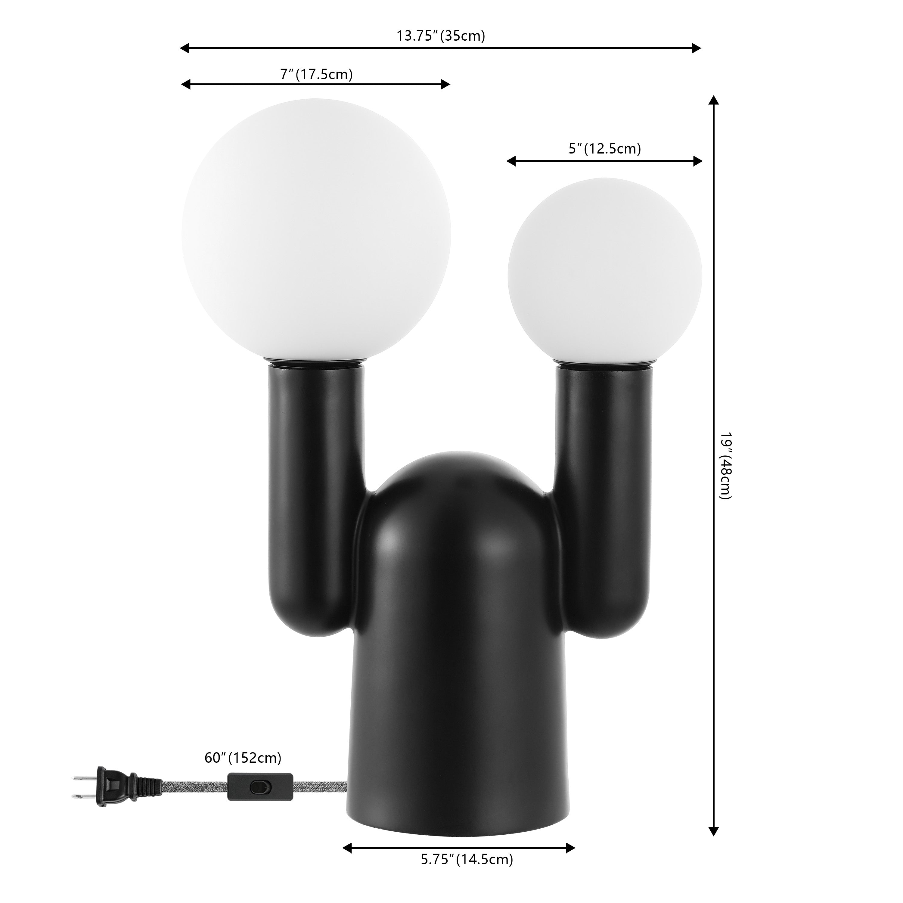 Leif 2-Light Modern Mid-Century Resin/Iron/Frosted Glass Nordic Cactus LED Table Lamp