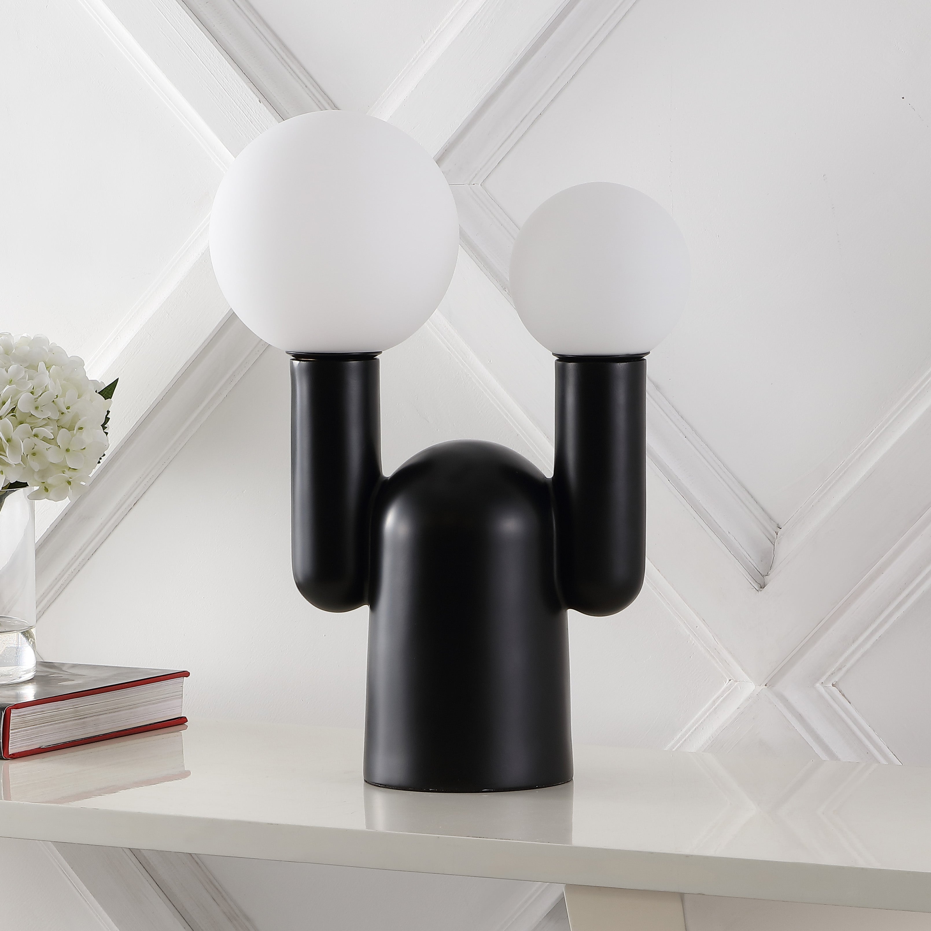 Leif 2-Light Modern Mid-Century Resin/Iron/Frosted Glass Nordic Cactus LED Table Lamp