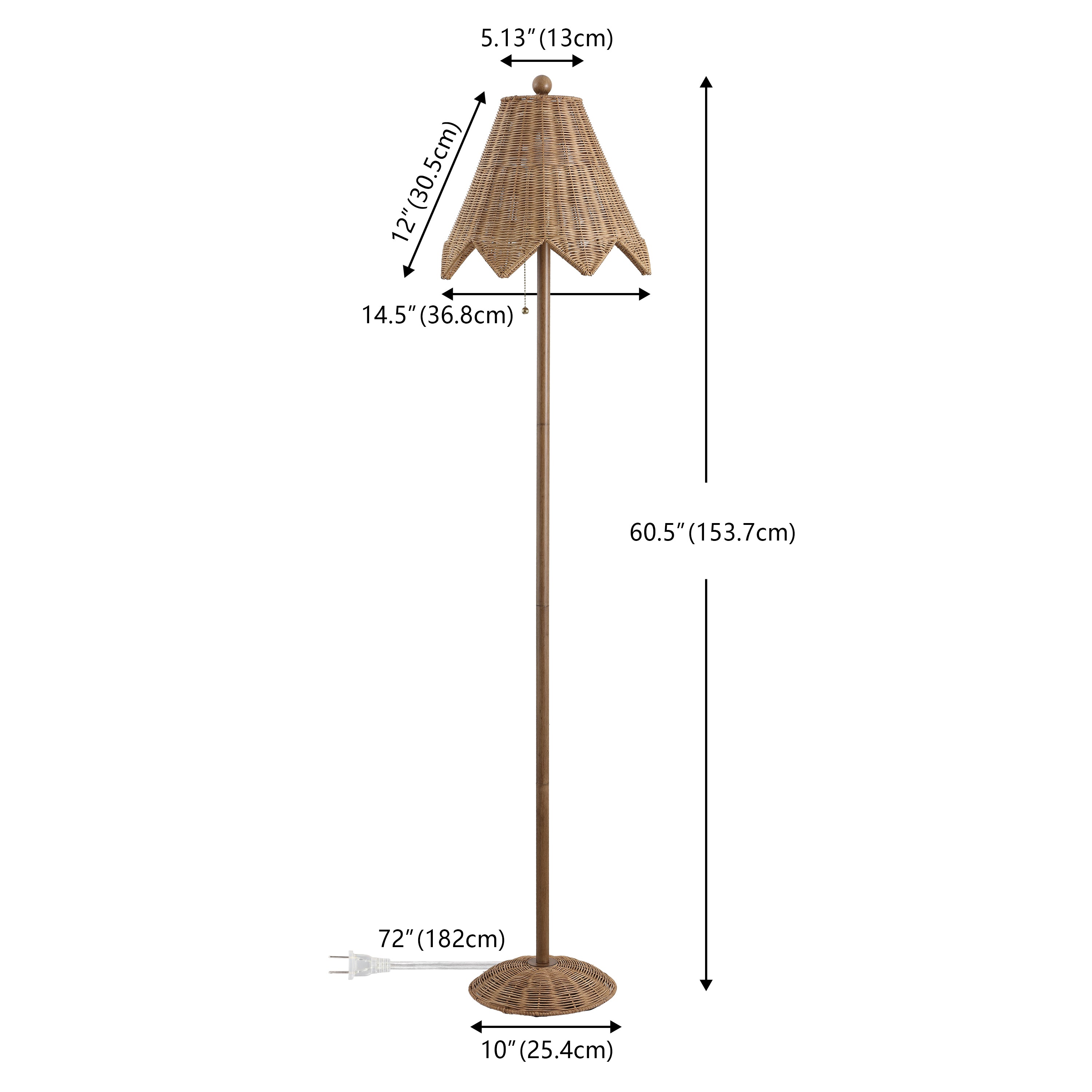 Tybee 60.5" Traditional Coastal Rattan Scalloped LED Floor Lamp