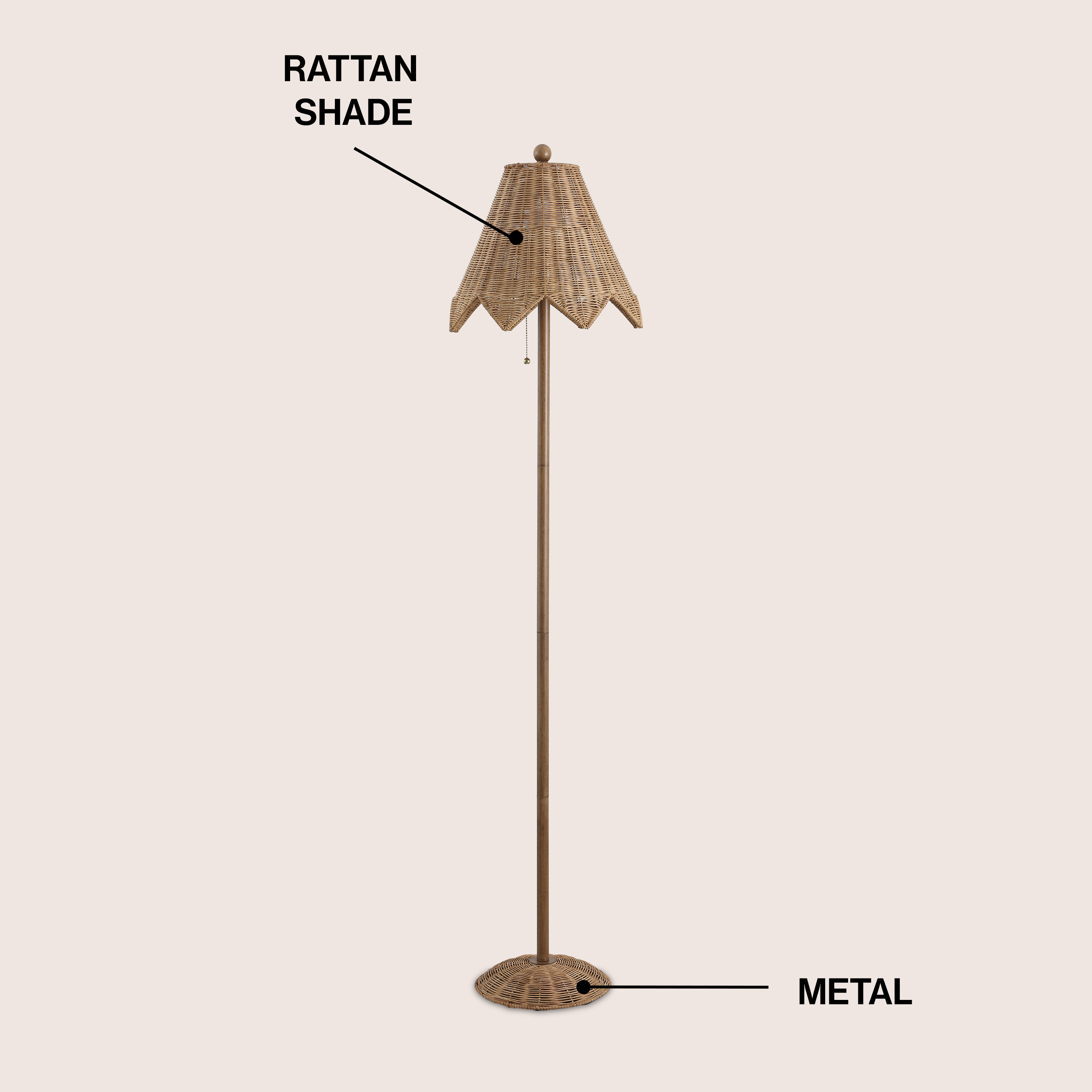 Tybee 60.5" Traditional Coastal Rattan Scalloped LED Floor Lamp