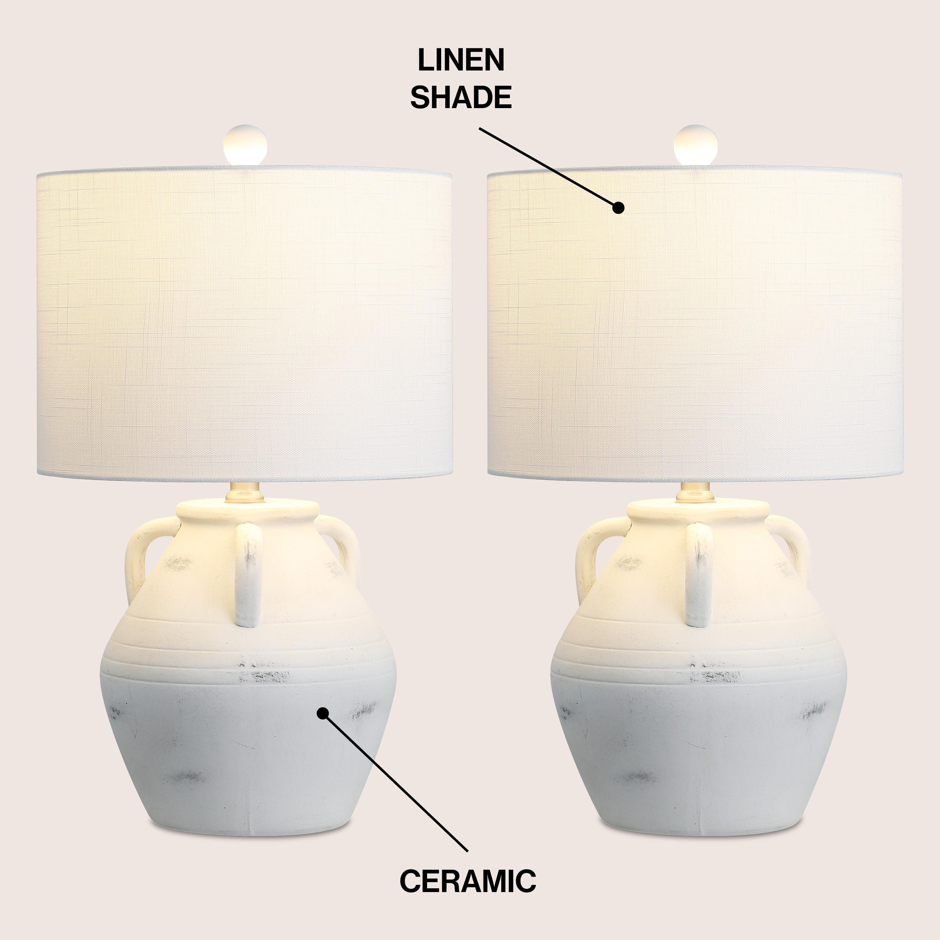 Altea 20.5" Rustic Coastal Pottery Jar LED Table Lamp, Set of 2