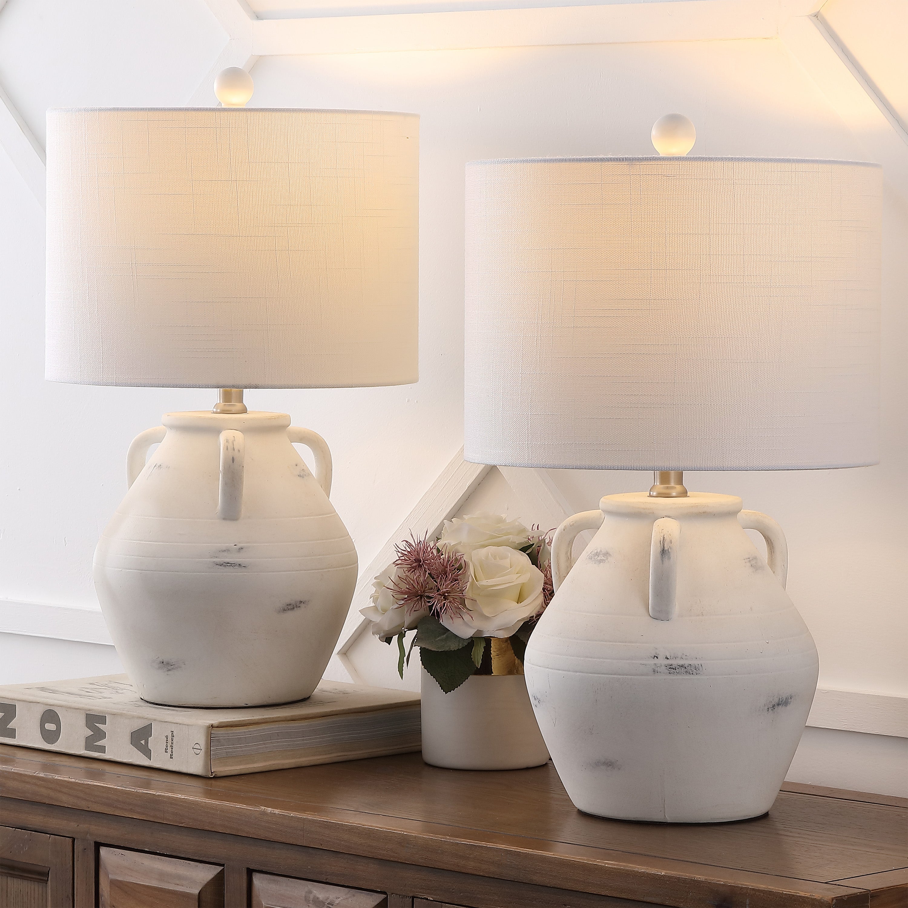 Altea 20.5" Rustic Coastal Pottery Jar LED Table Lamp, Set of 2