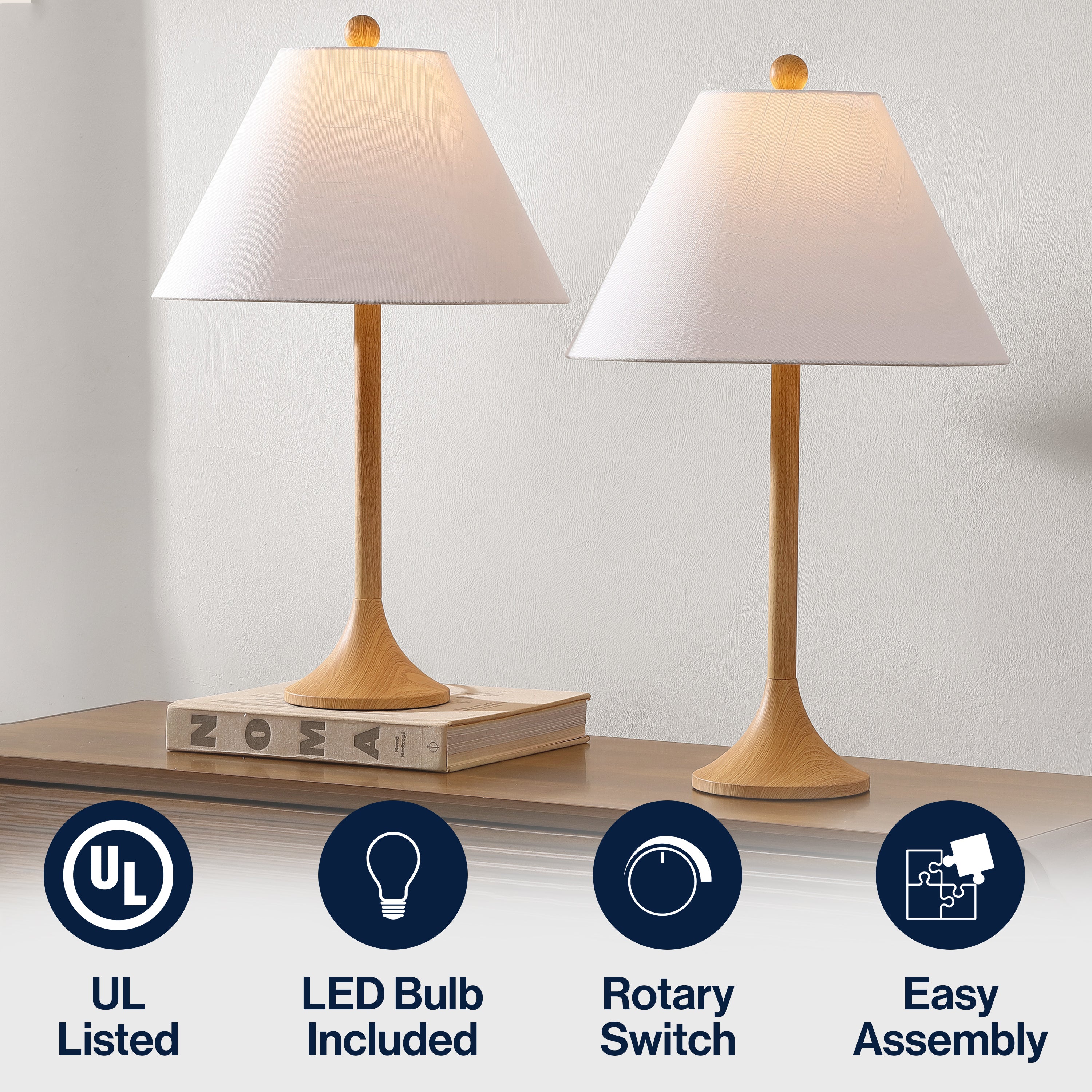 Albie 25" Modern Coastal Iron Column LED Table Lamp