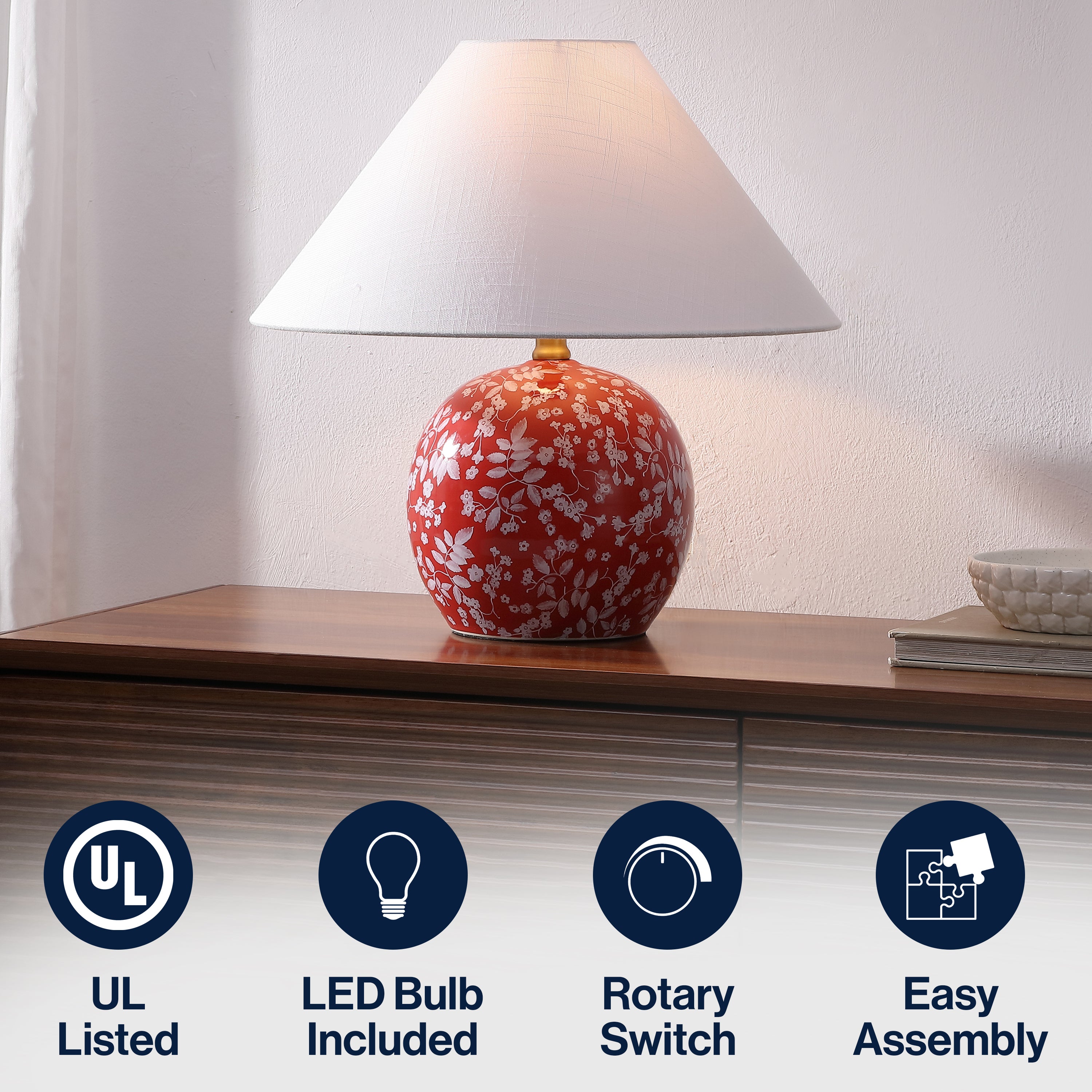 Felice 17.25" Modern Cottage Floral Ceramic Globe LED Table Lamp