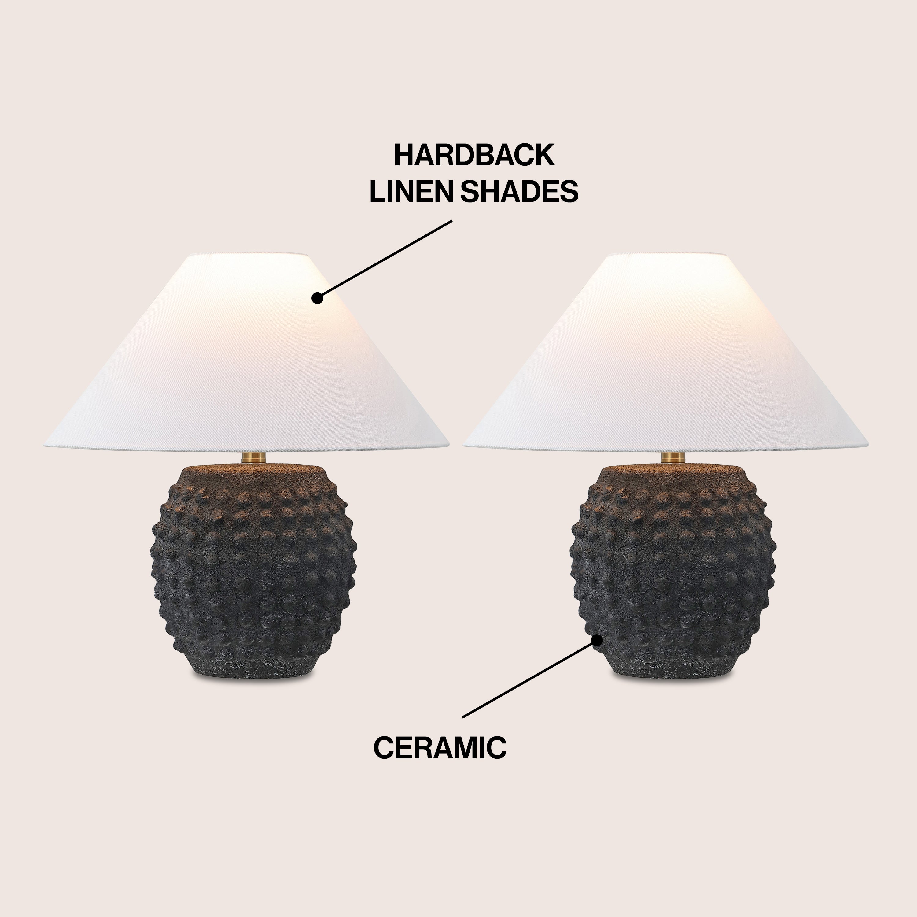 Effie 18.25" Minimalist Scandinavian Ceramic/Iron Hobnail LED Table Lamp, Set of 2