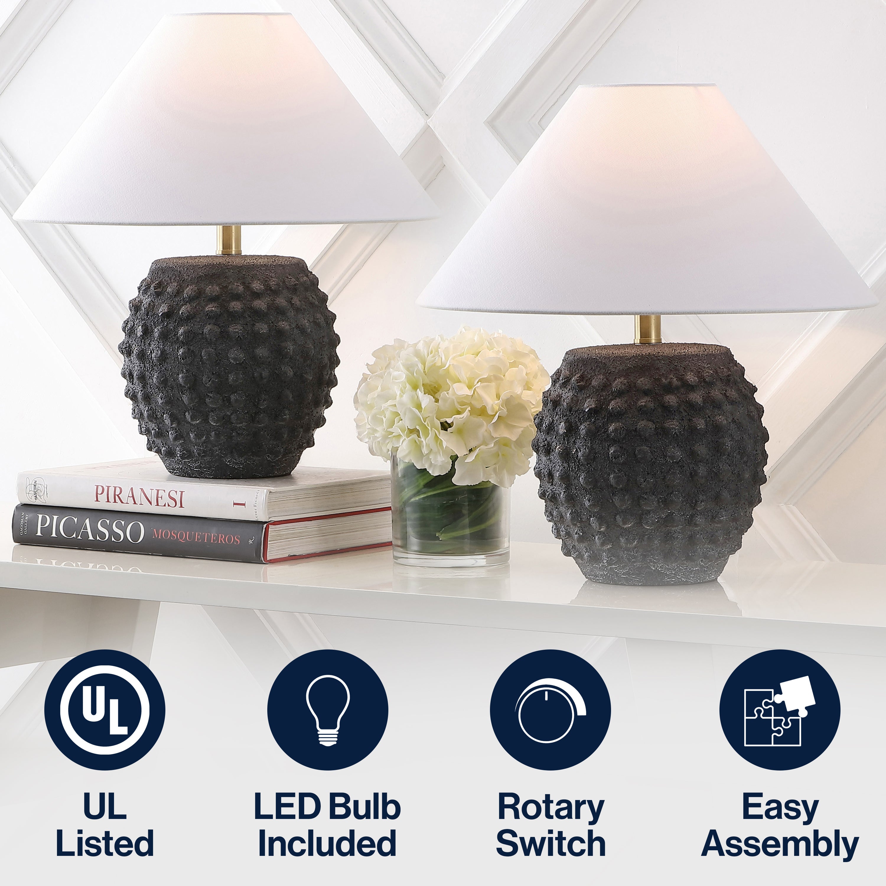 Effie 18.25" Minimalist Scandinavian Ceramic/Iron Hobnail LED Table Lamp, Set of 2