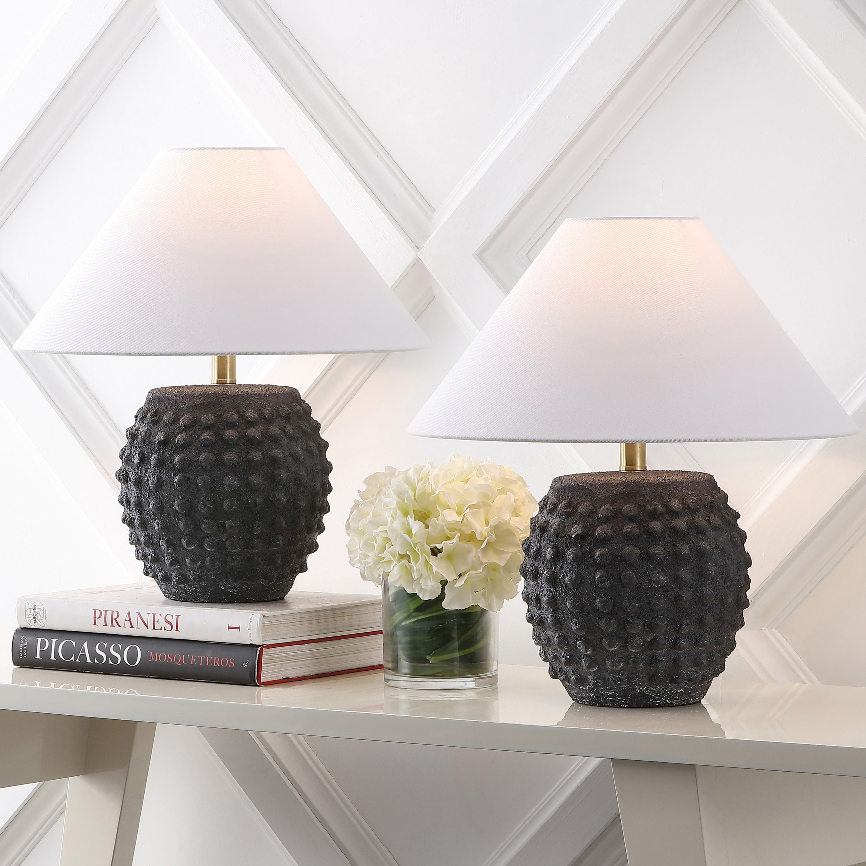 Effie 18.25" Minimalist Scandinavian Ceramic/Iron Hobnail LED Table Lamp, Set of 2