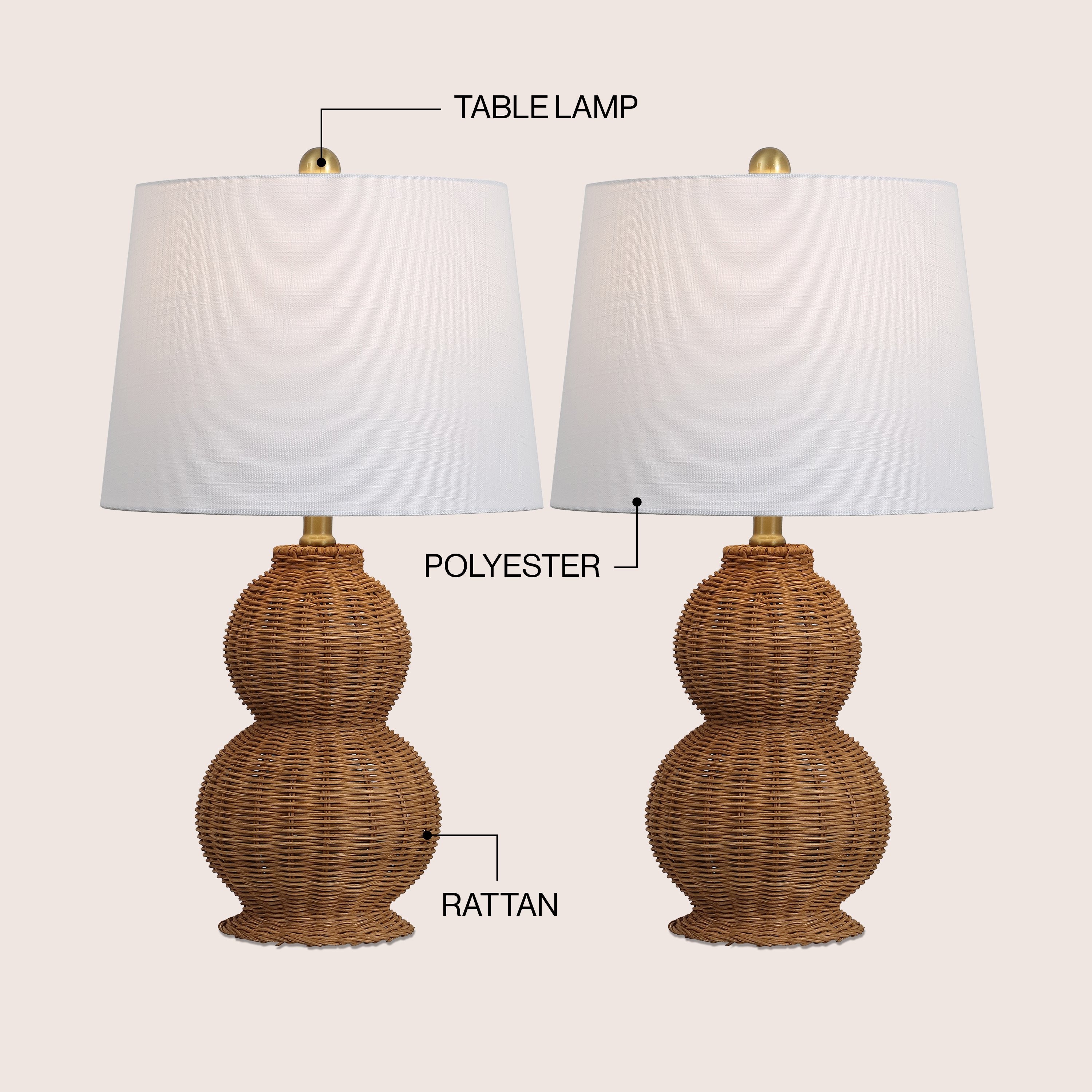 Millie 23" Modern Coastal Woven Rattan Gourd LED Table Lamp