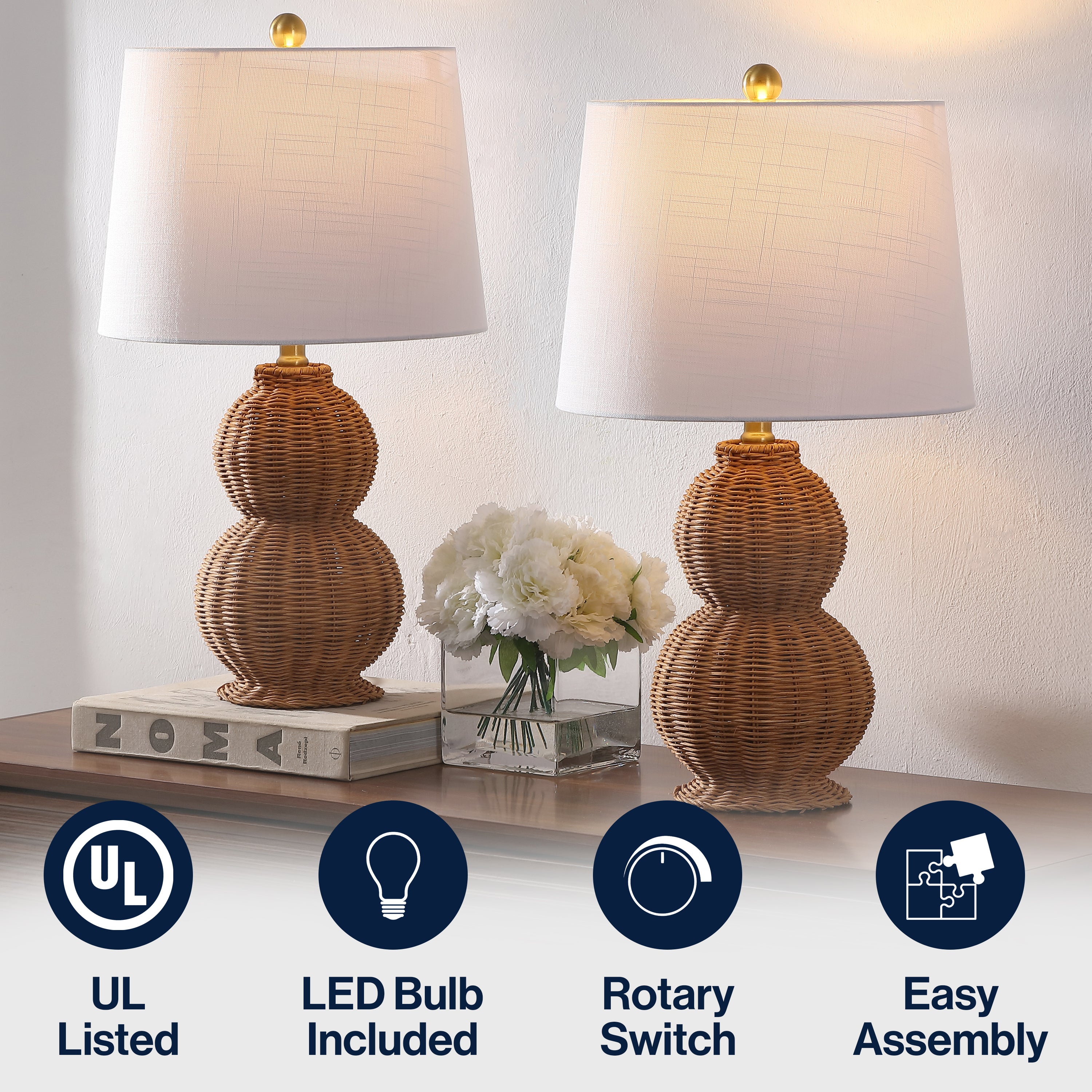Millie 23" Modern Coastal Woven Rattan Gourd LED Table Lamp
