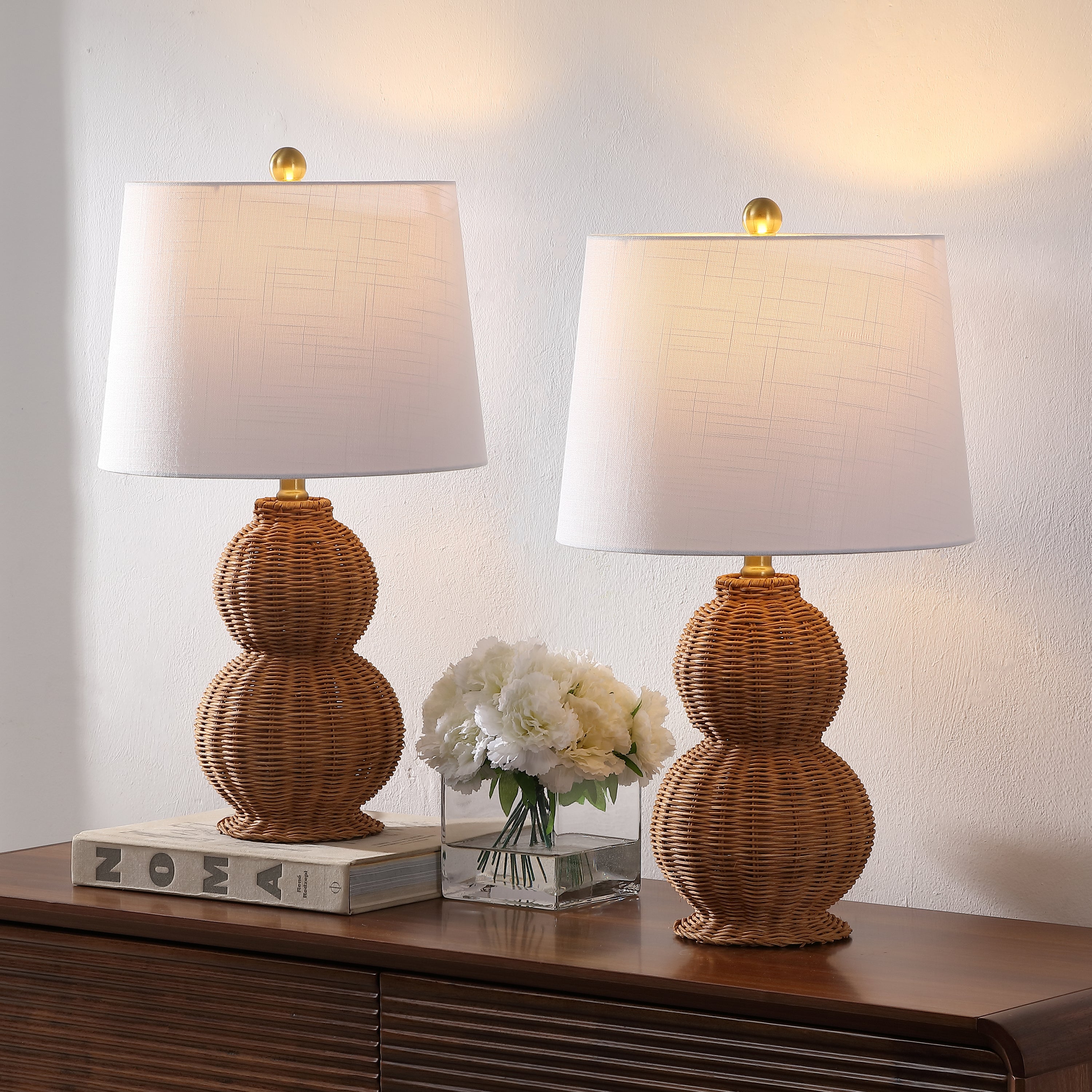 Millie 23" Modern Coastal Woven Rattan Gourd LED Table Lamp