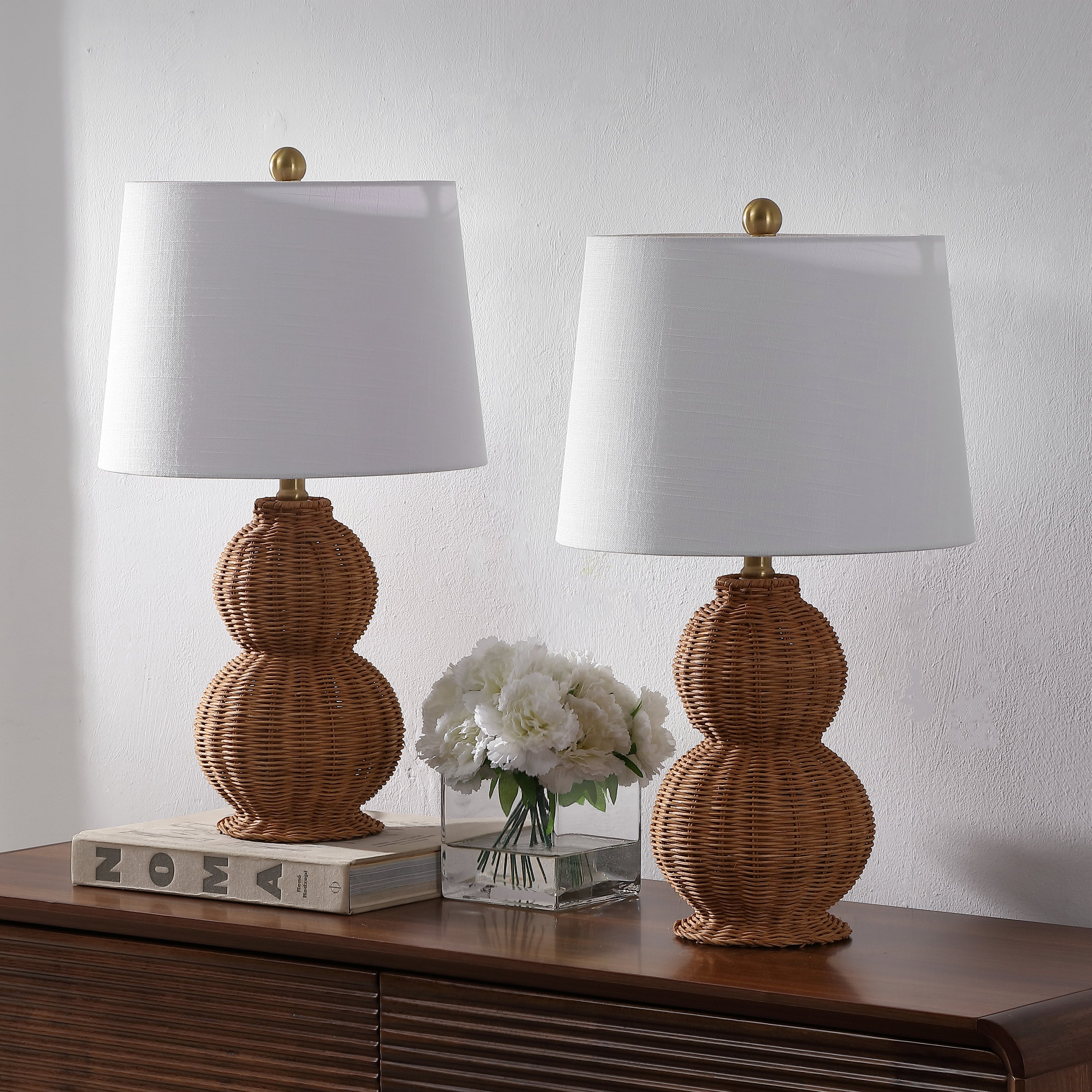 Millie 23" Modern Coastal Woven Rattan Gourd LED Table Lamp