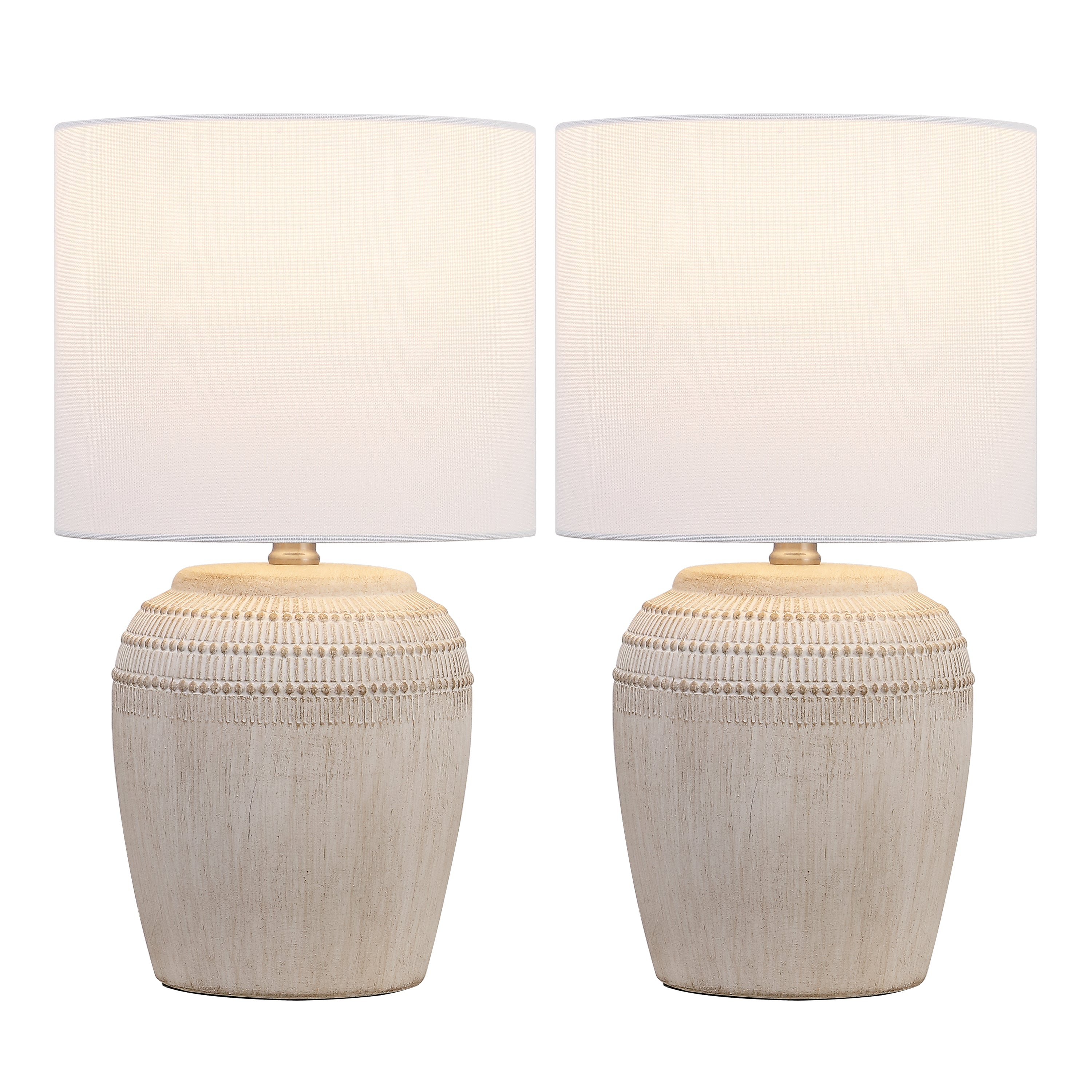 Hugo 16.75" Traditional Rustic Reeded Ceramic Vase LED Table Lamp, Set of 2
