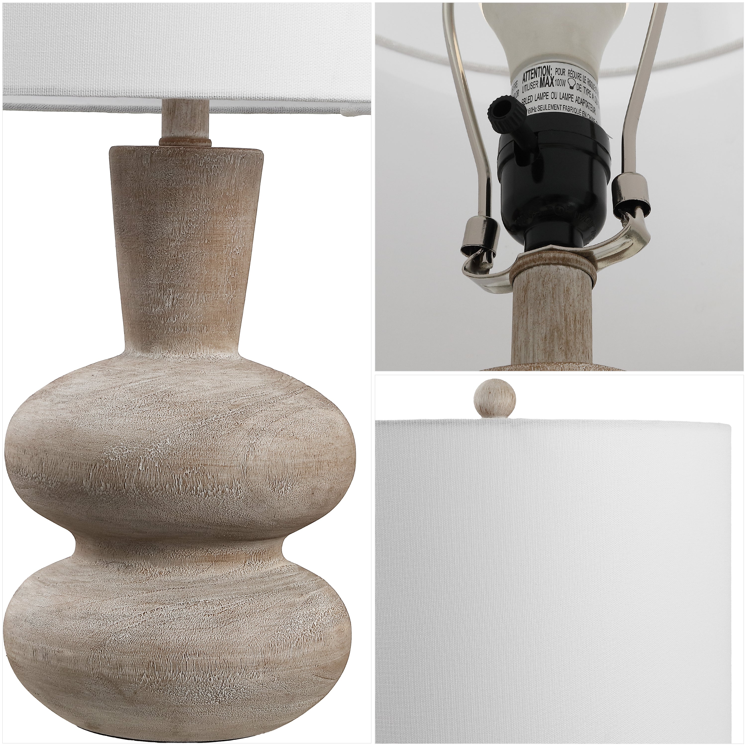 Matheo 24" Modern Minimalist Sculptural Oak-Grain Resin LED Table Lamp