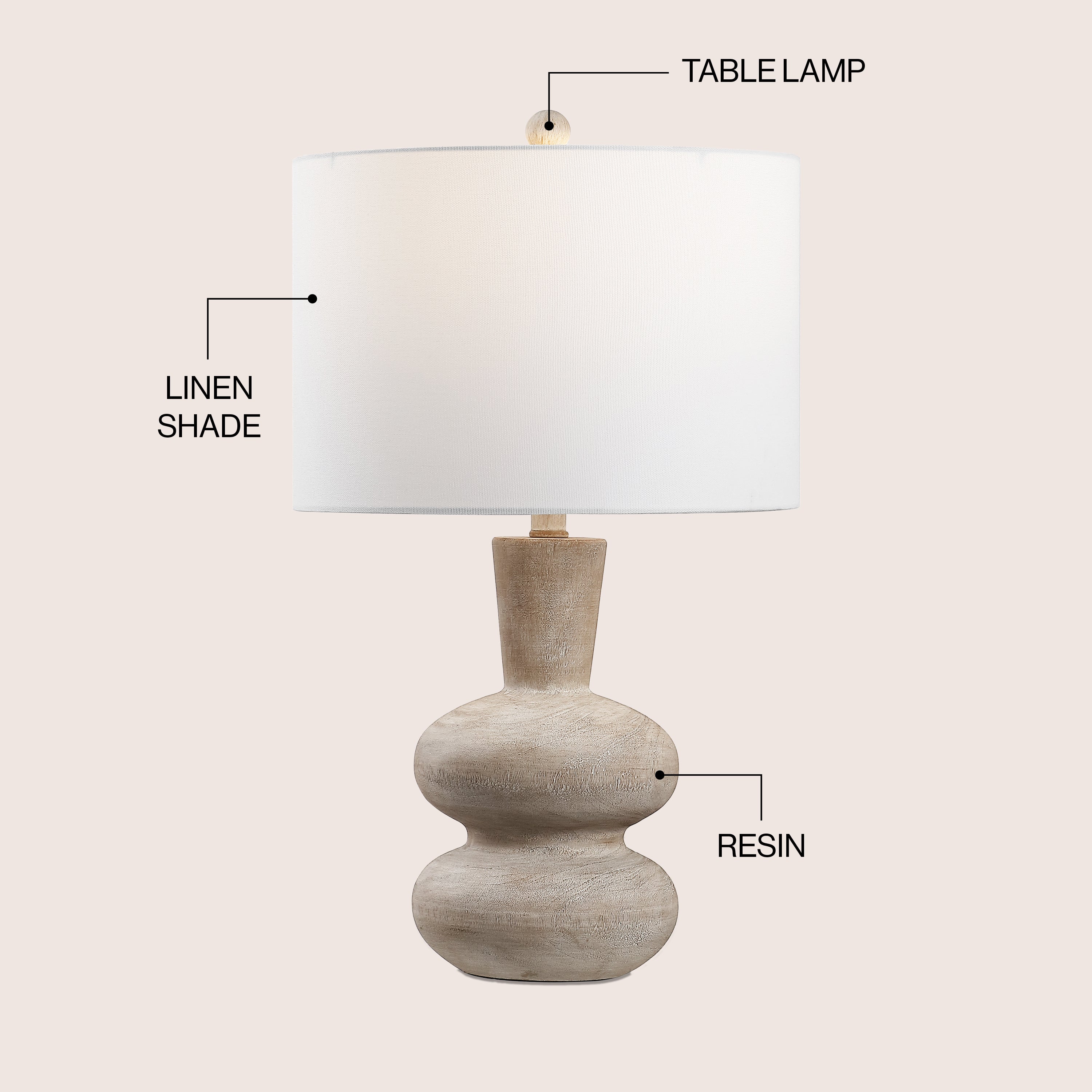Matheo 24" Modern Minimalist Sculptural Oak-Grain Resin LED Table Lamp