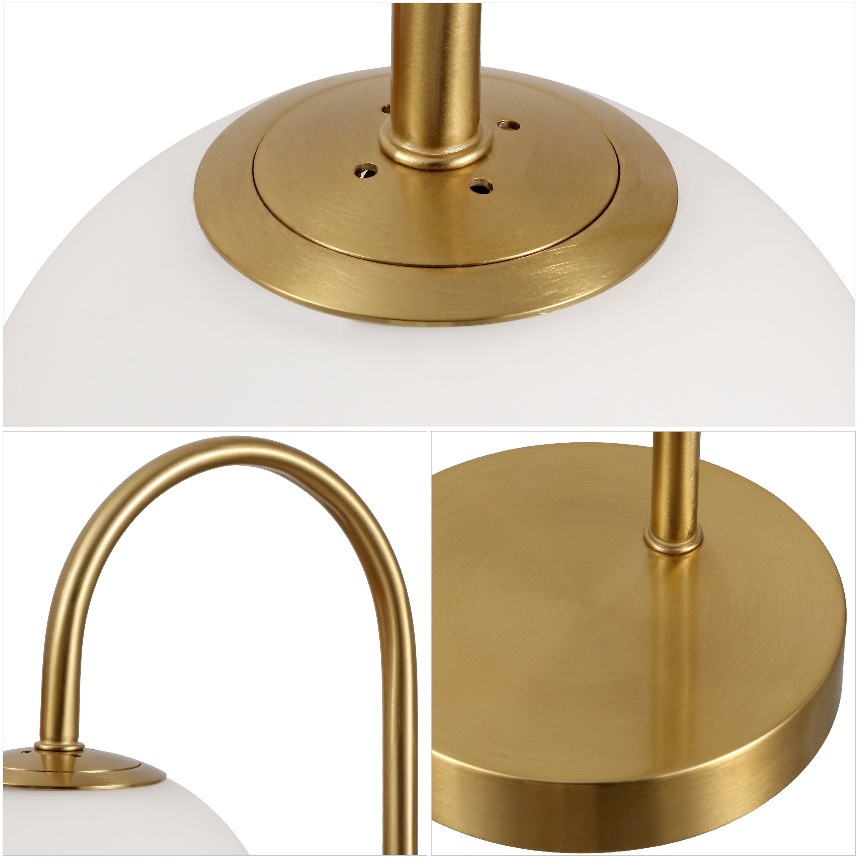 Arco Minimalist Mid-Century Arched Metal/Glass LED Table Lamp with Frosted Globe Shade