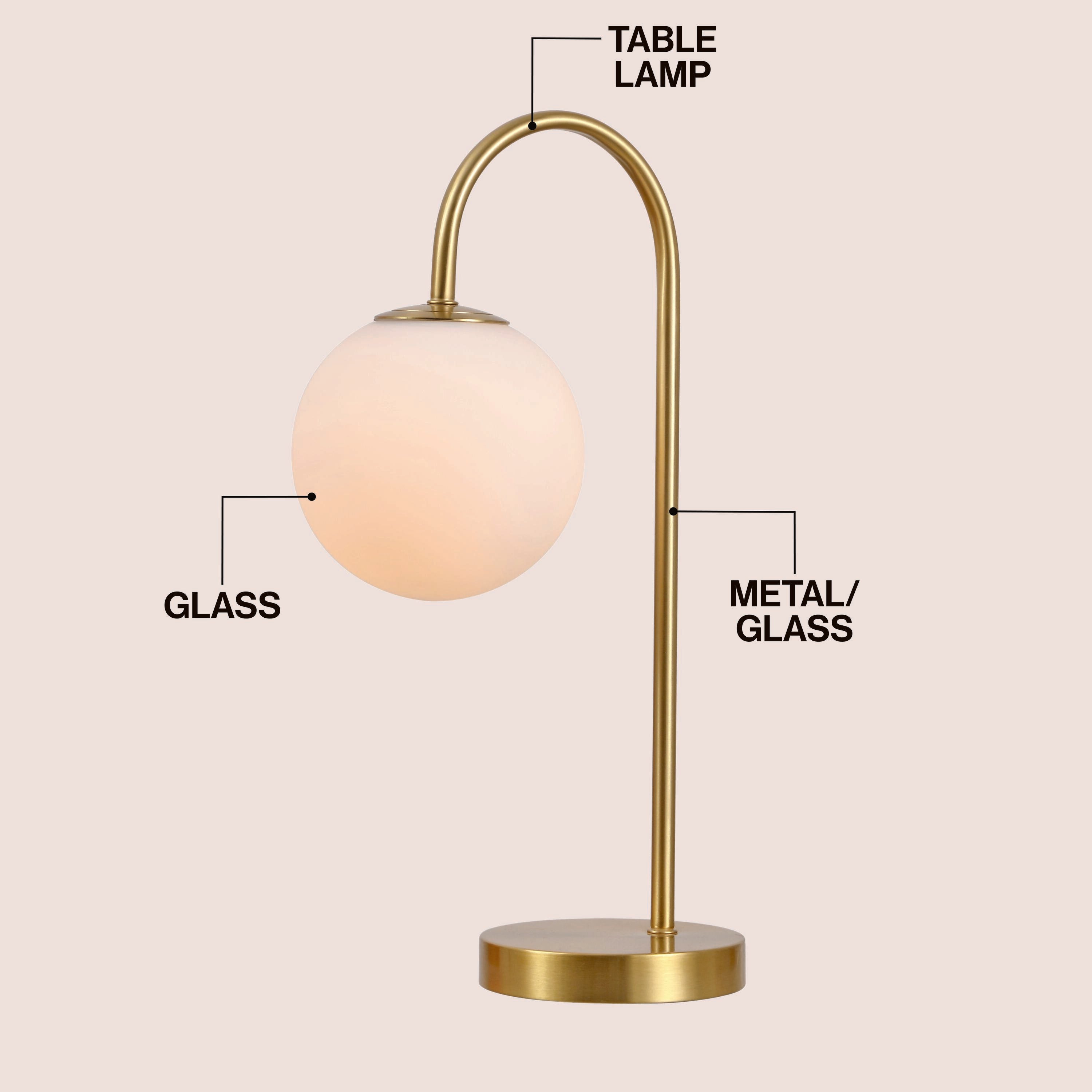 Arco Minimalist Mid-Century Arched Metal/Glass LED Table Lamp with Frosted Globe Shade