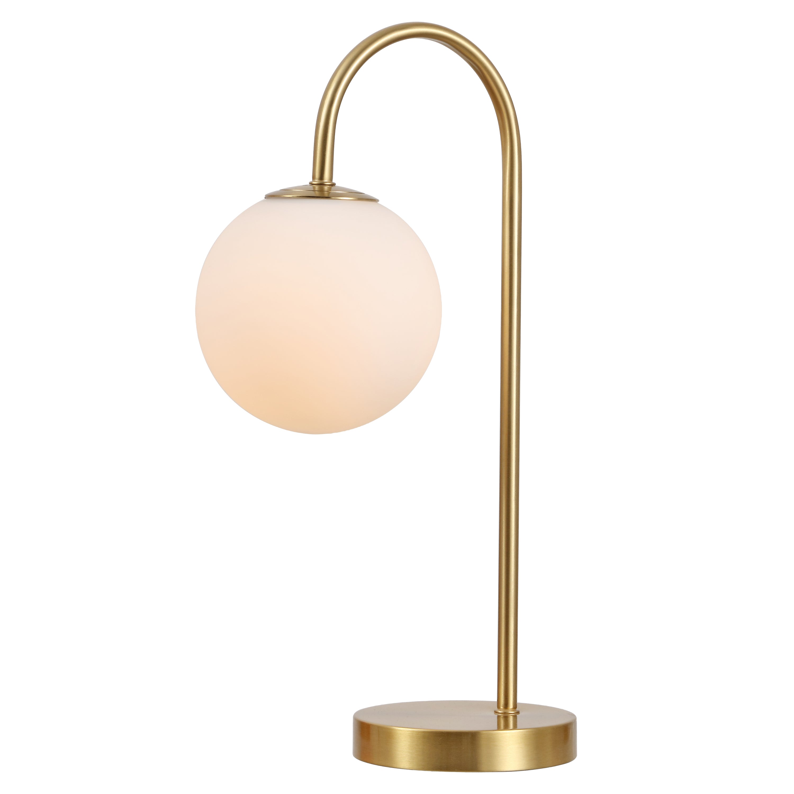 Arco Minimalist Mid-Century Arched Metal/Glass LED Table Lamp with Frosted Globe Shade