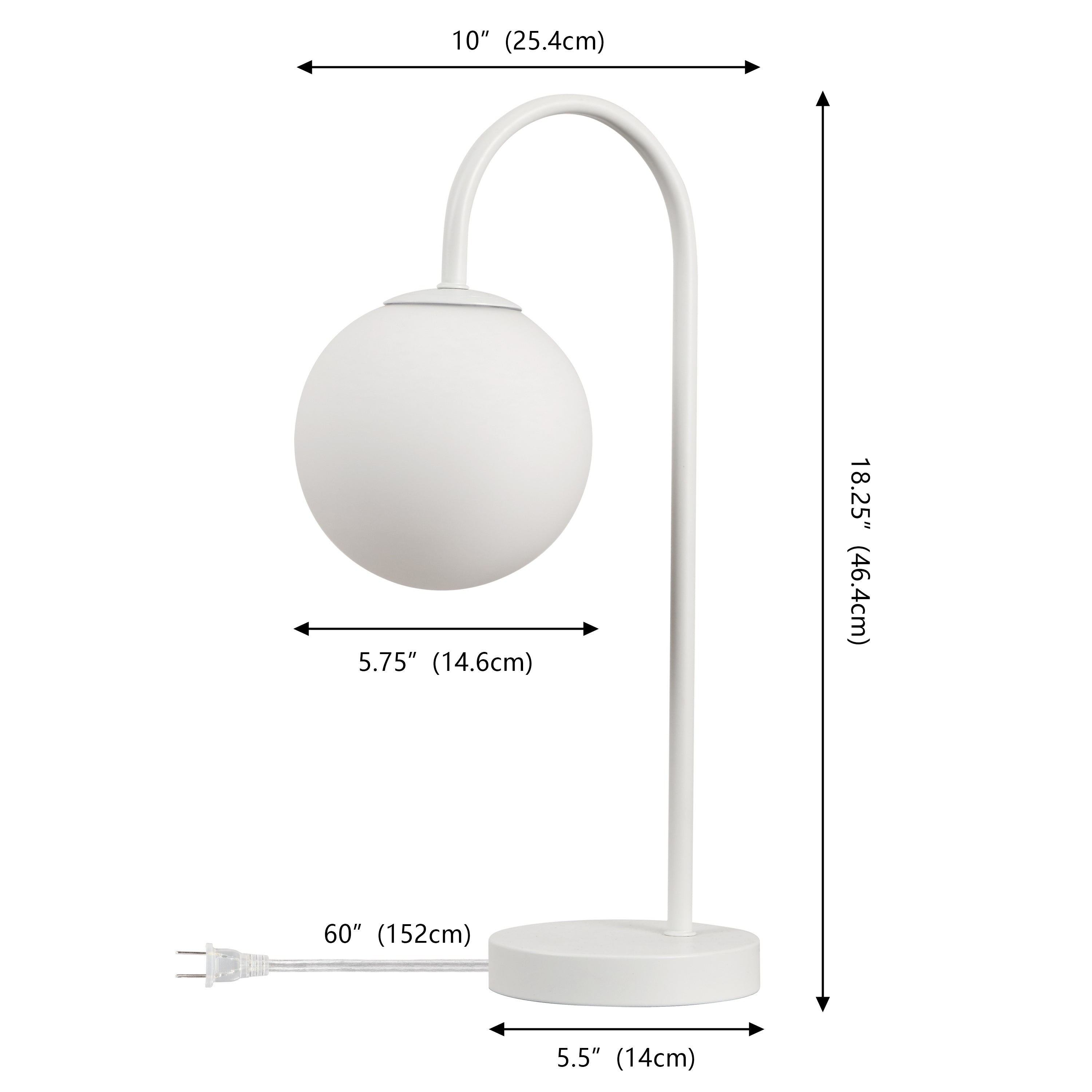 Arco Minimalist Mid-Century Arched Metal/Glass LED Table Lamp with Frosted Globe Shade