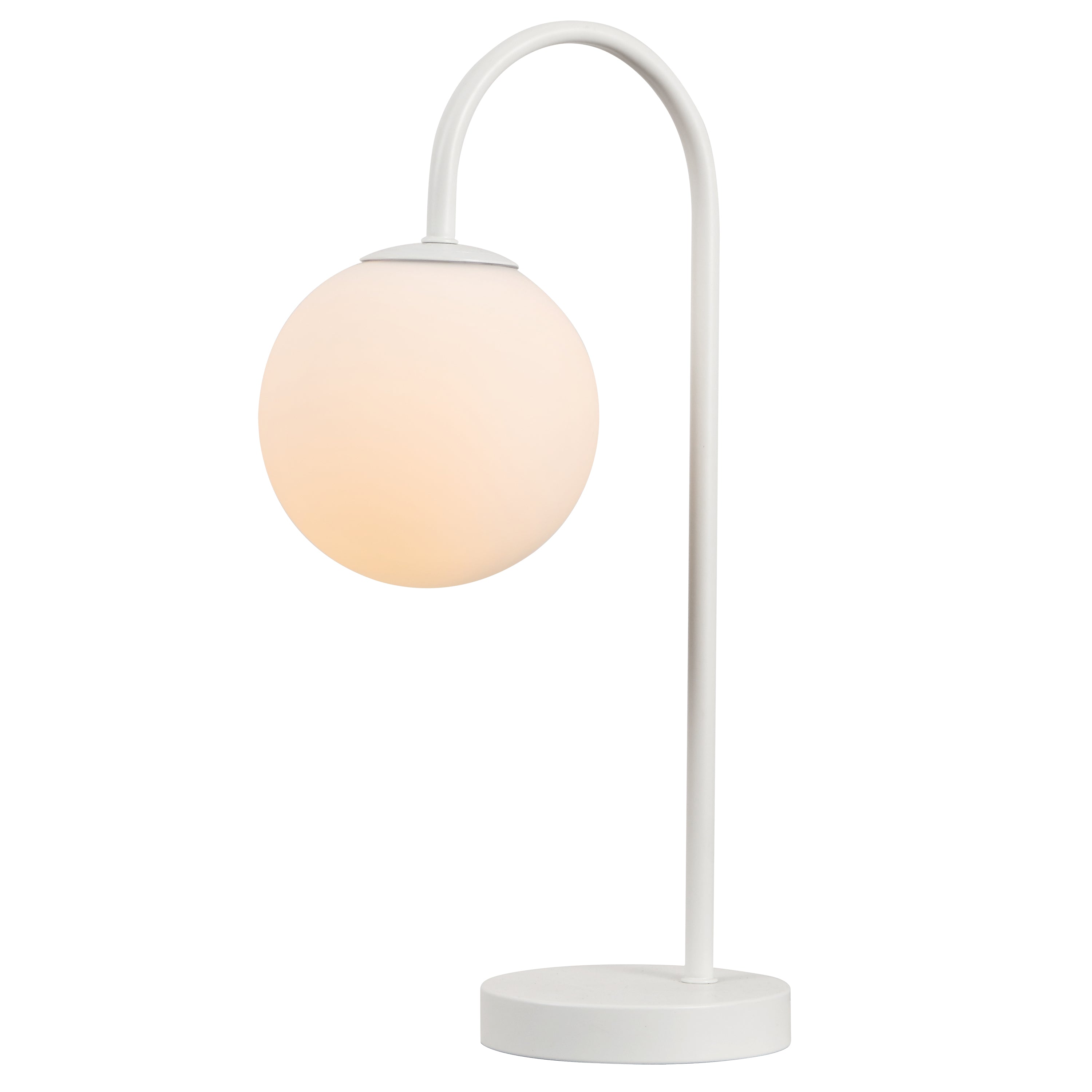 Arco Minimalist Mid-Century Arched Metal/Glass LED Table Lamp with Frosted Globe Shade