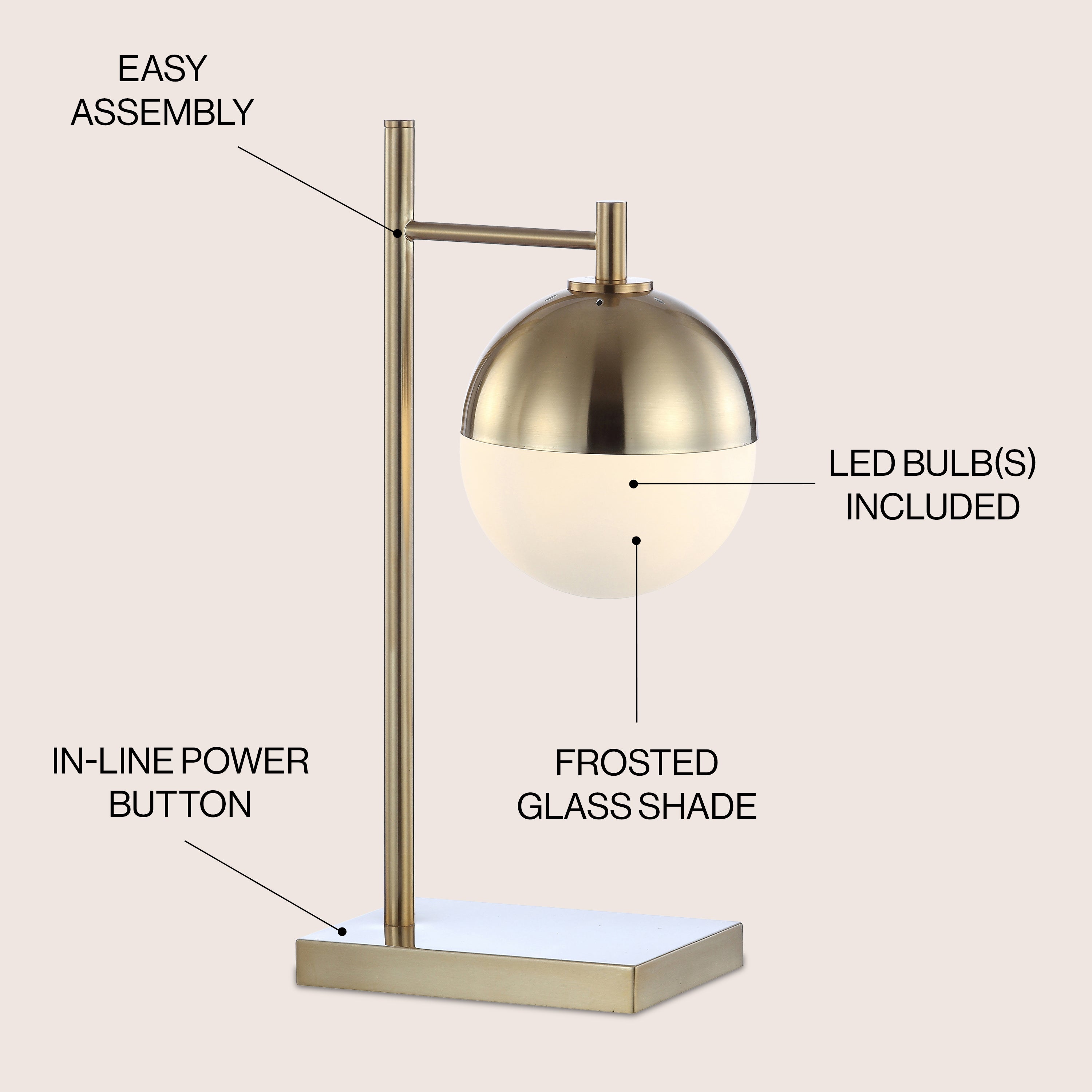Marcel Iron/Glass Art Deco Mid-Century Globe LED Table Lamp