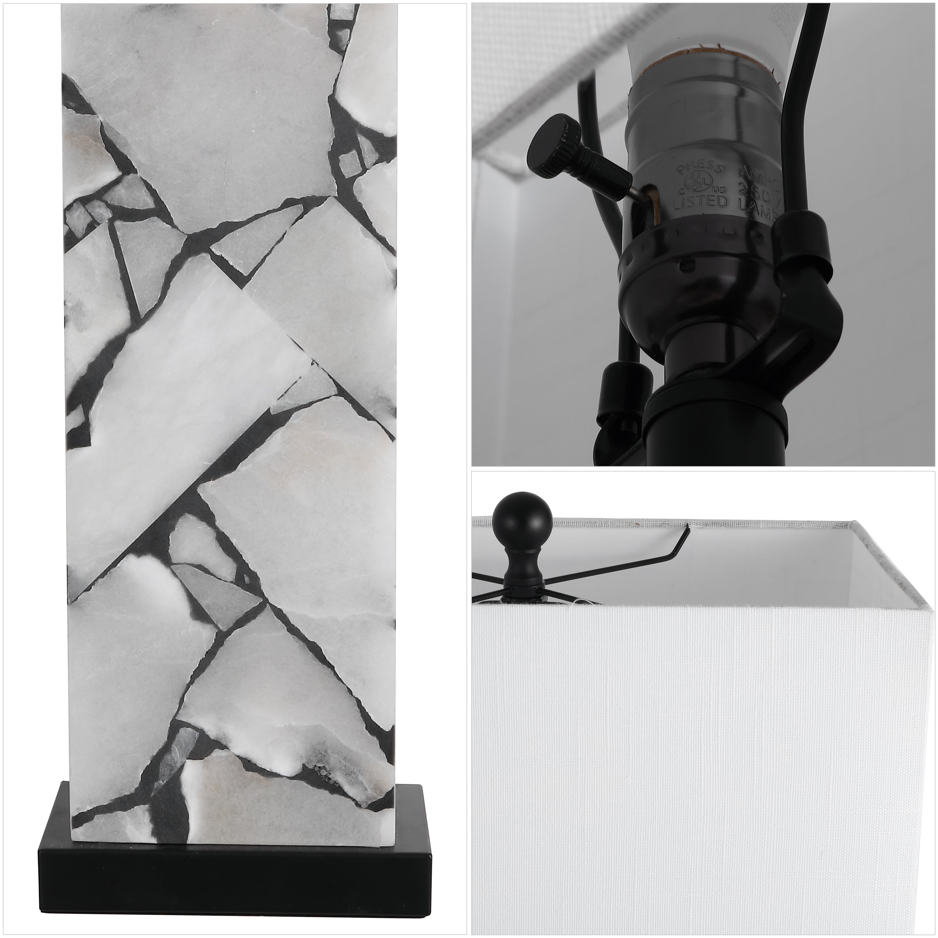 Elizabeth Contemporary Coastal Rectangular Alabaster Mosaic LED Table Lamp with Nightlight Base