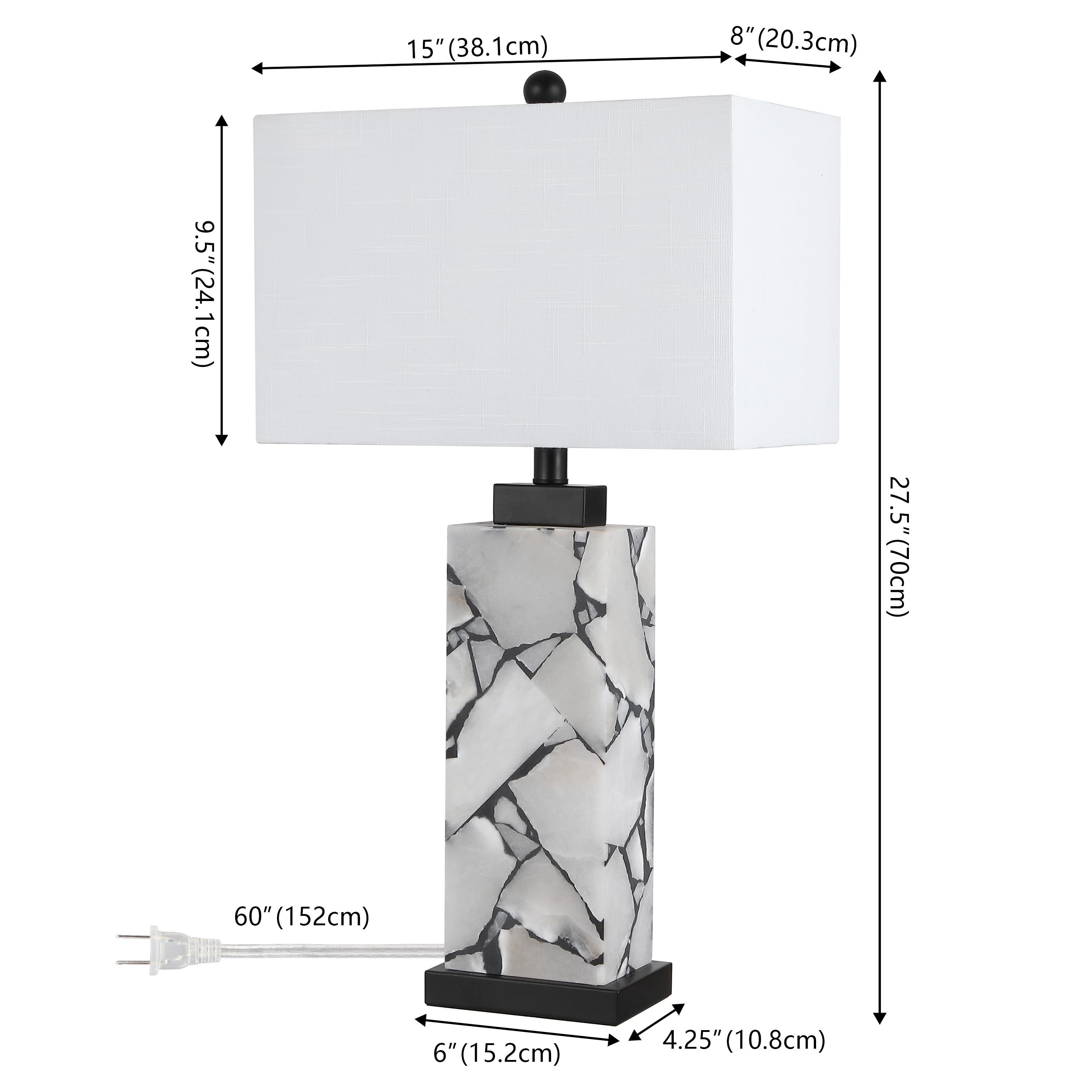 Elizabeth Contemporary Coastal Rectangular Alabaster Mosaic LED Table Lamp with Nightlight Base