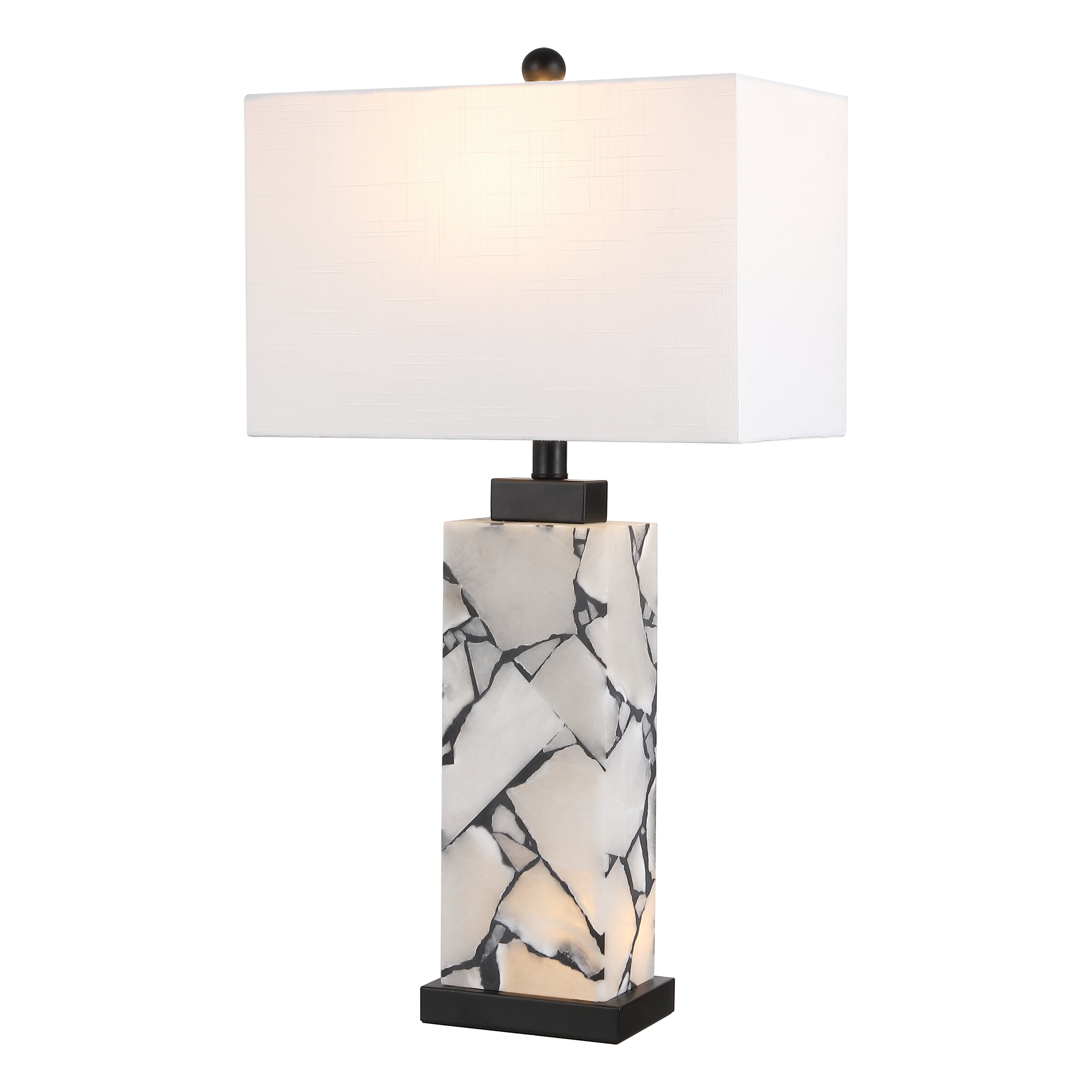 Elizabeth Contemporary Coastal Rectangular Alabaster Mosaic LED Table Lamp with Nightlight Base