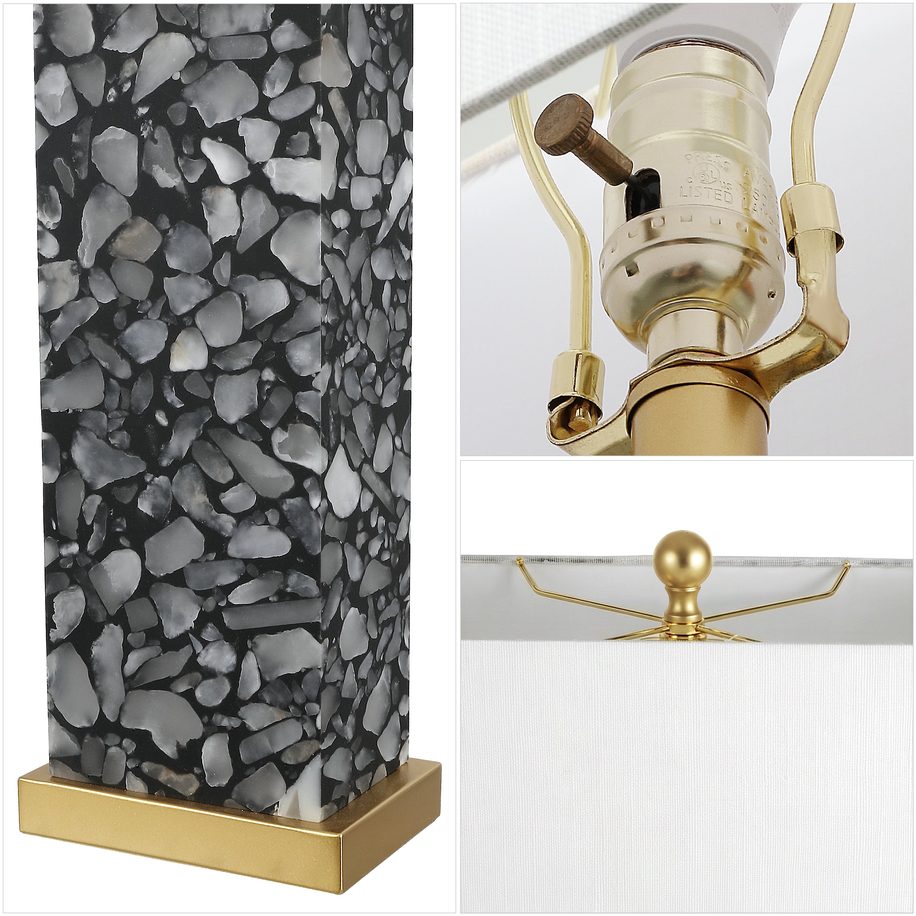 Elizabeth Contemporary Coastal Rectangular Alabaster Terrazzo LED Table Lamp with Nightlight Base