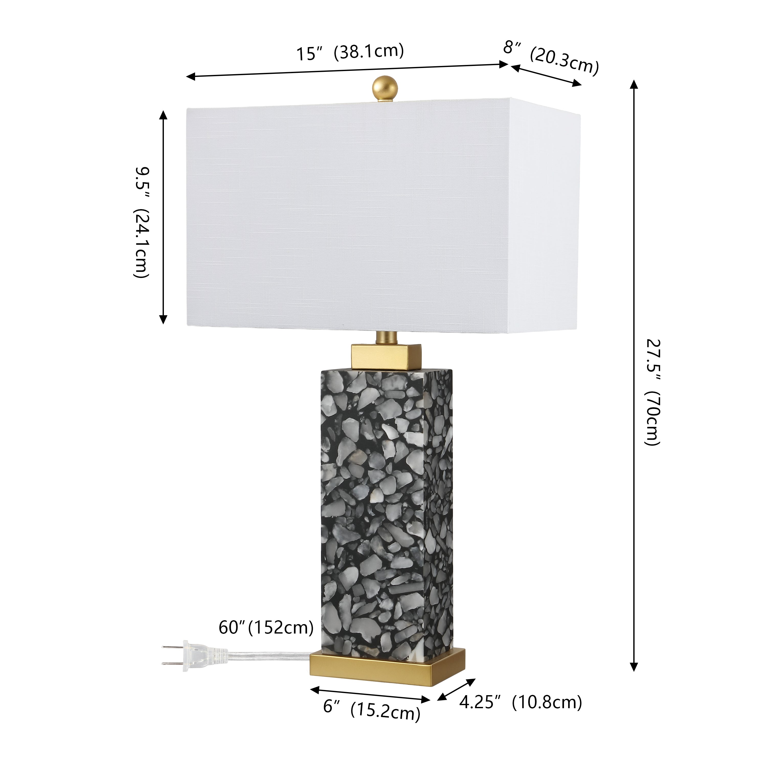 Elizabeth Contemporary Coastal Rectangular Alabaster Terrazzo LED Table Lamp with Nightlight Base