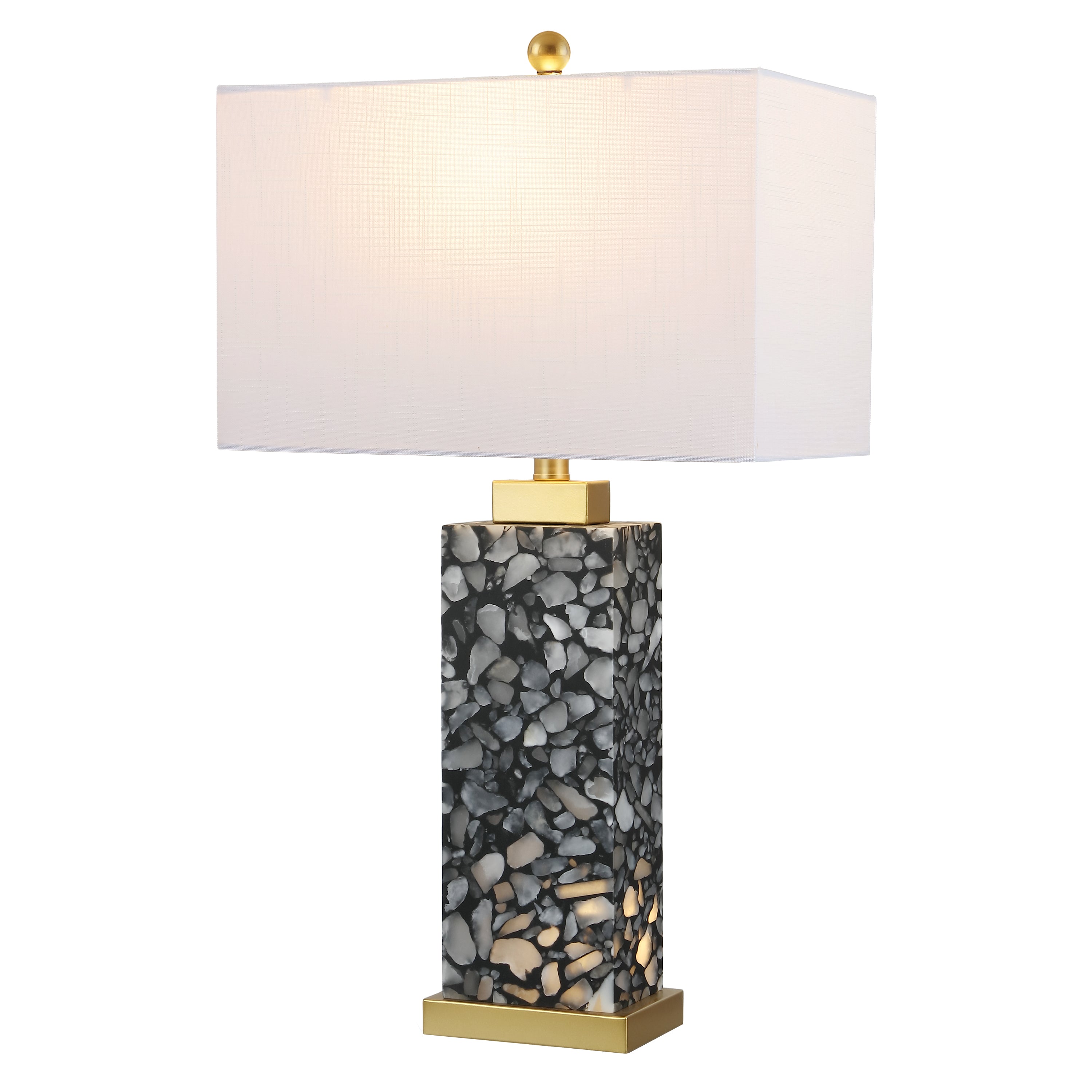 Elizabeth Contemporary Coastal Rectangular Alabaster Terrazzo LED Table Lamp with Nightlight Base