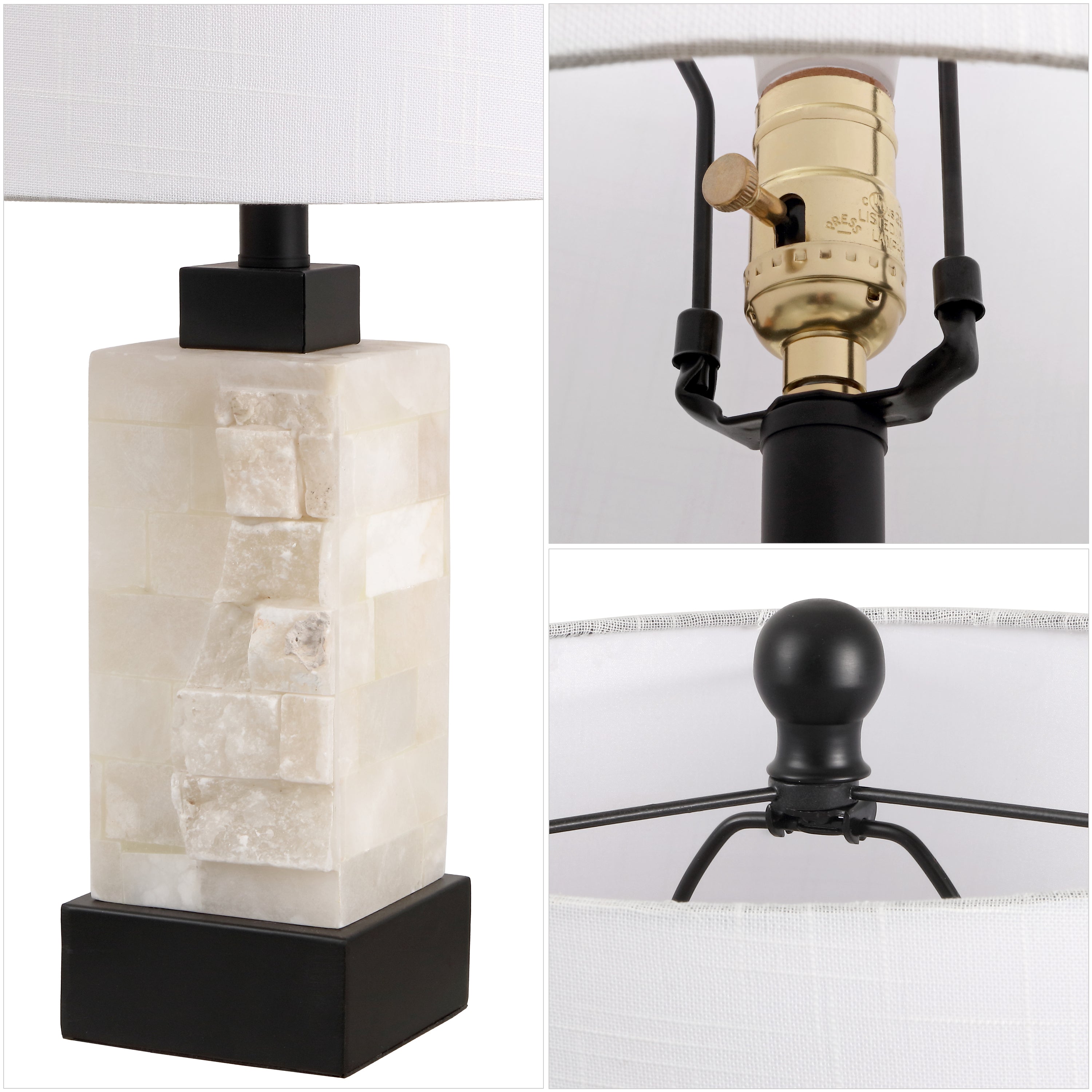 Eloise Coastal Glam Rectangular Alabaster/Metal LED Table Lamp with Nightlight Base