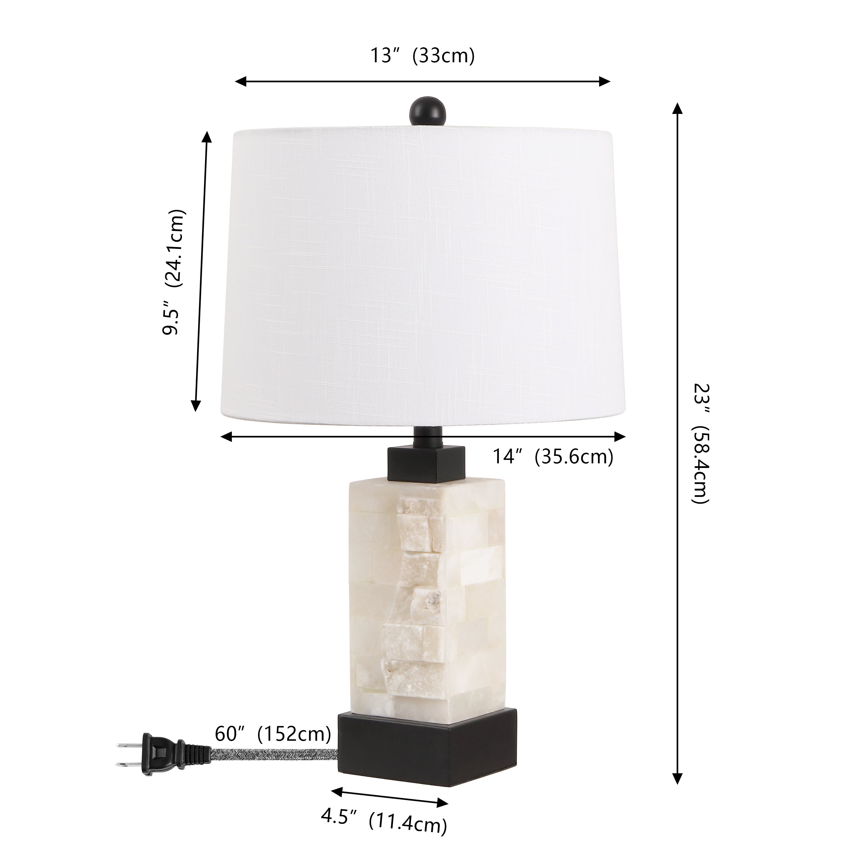 Eloise Coastal Glam Rectangular Alabaster/Metal LED Table Lamp with Nightlight Base