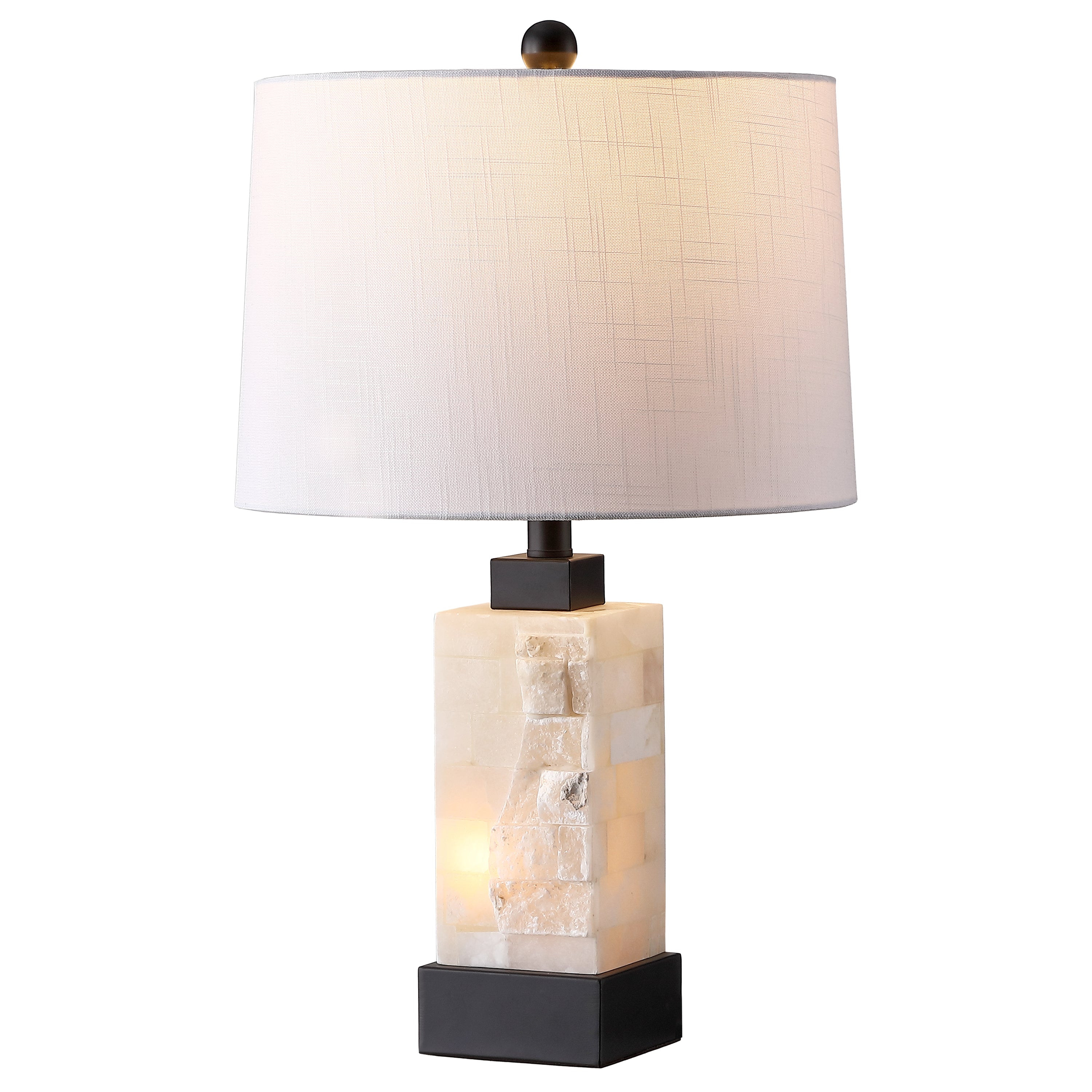 Eloise Coastal Glam Rectangular Alabaster/Metal LED Table Lamp with Nightlight Base