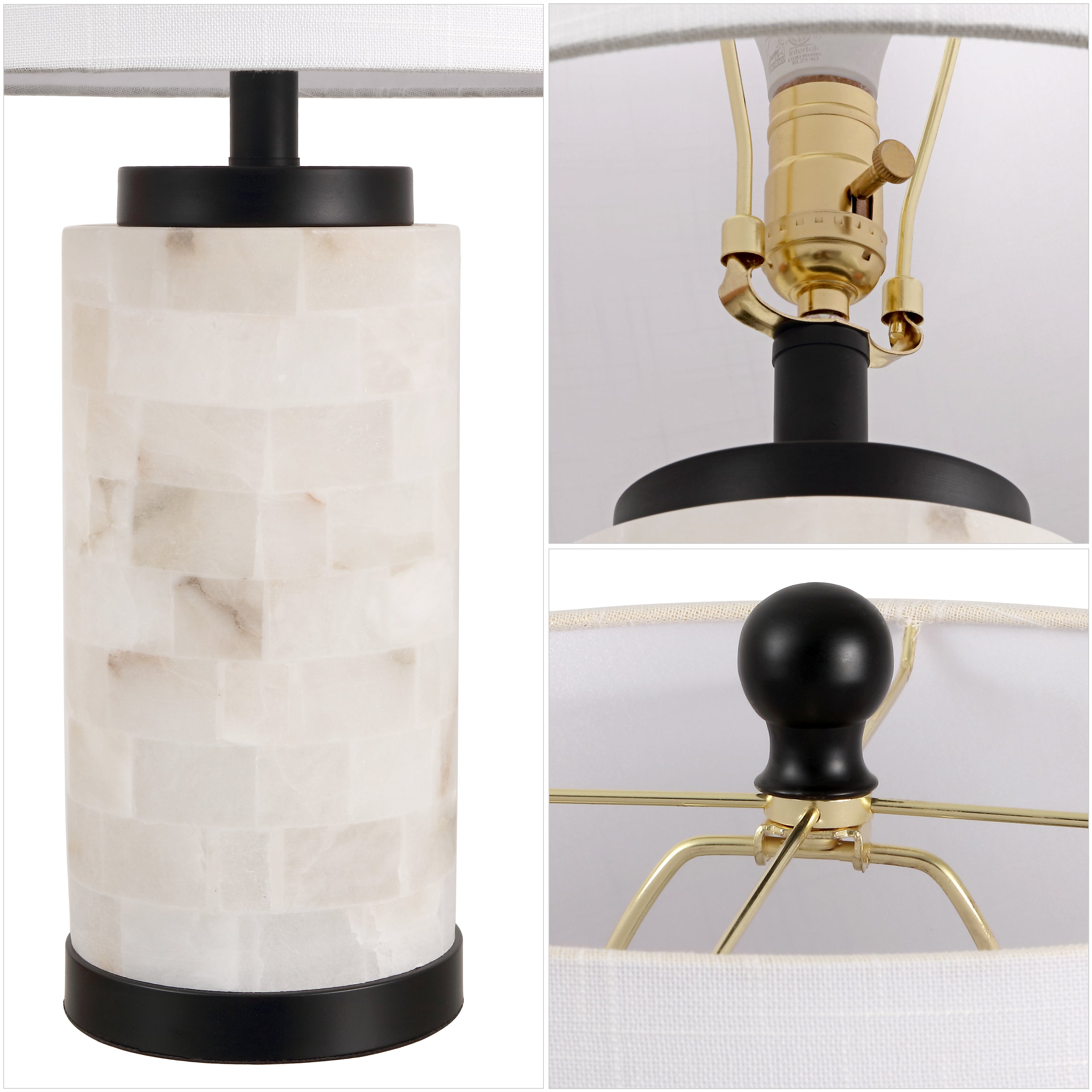 Eliza Contemporary Modern Alabaster Column LED Table Lamp with Nightlight Base