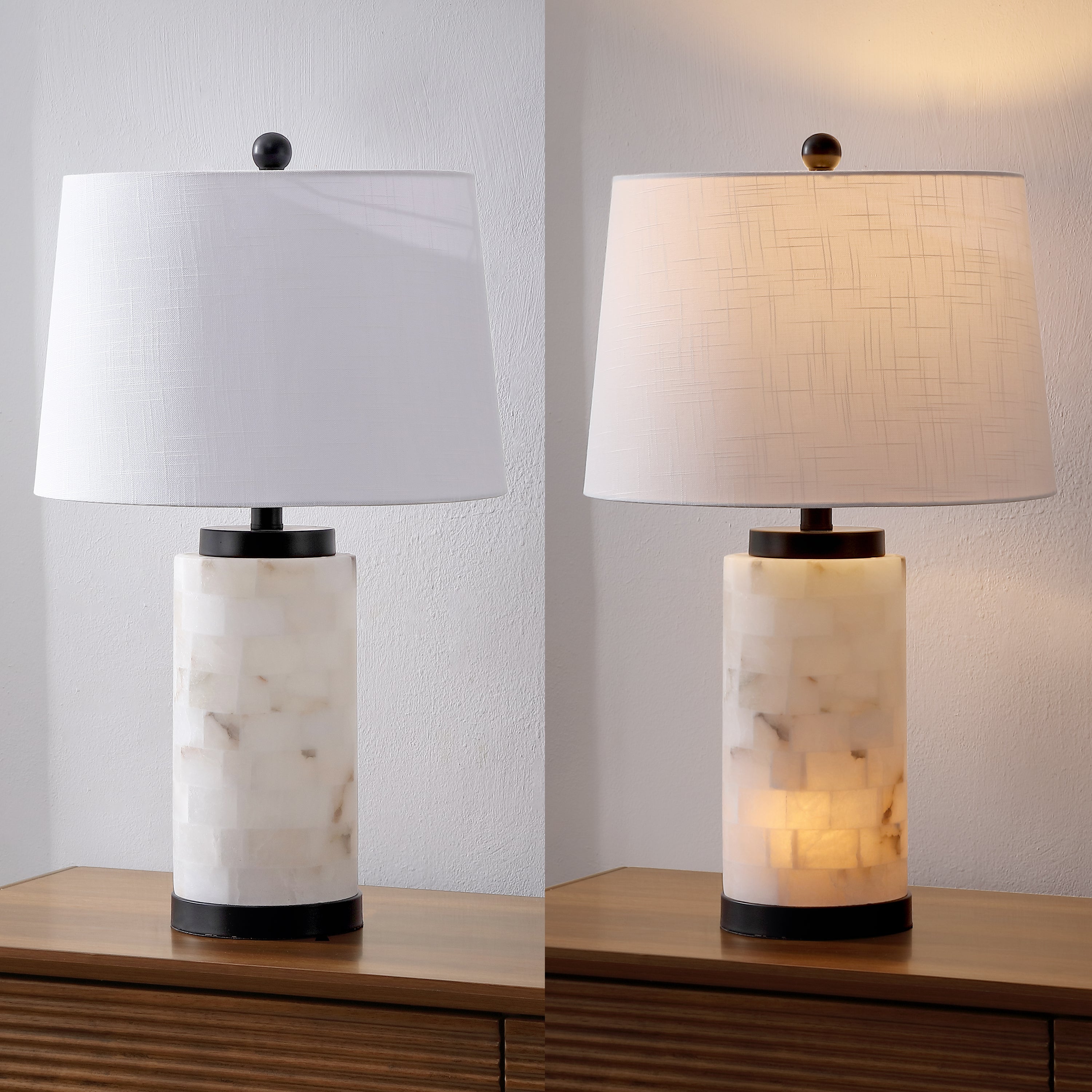 Eliza Contemporary Modern Alabaster Column LED Table Lamp with Nightlight Base