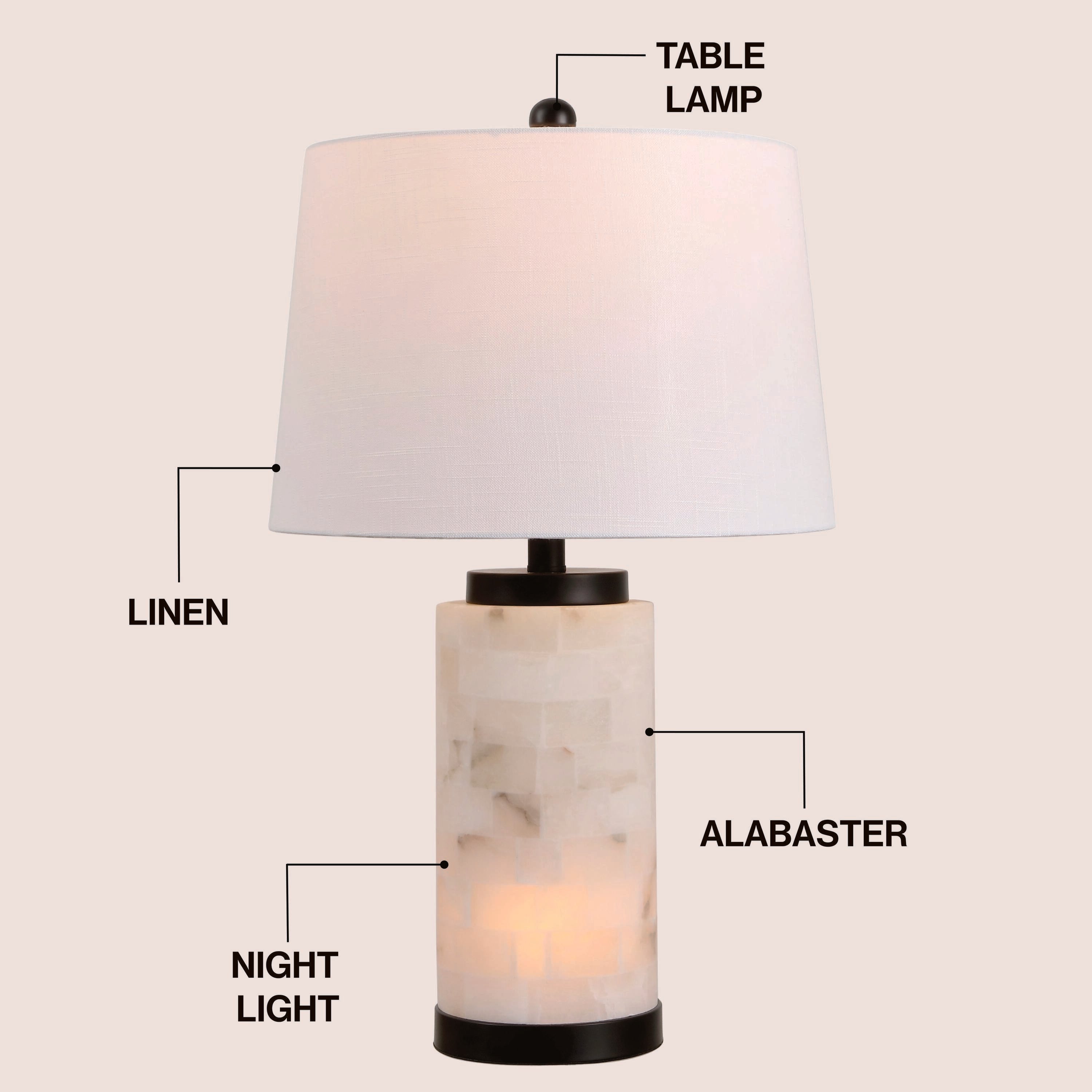 Eliza Contemporary Modern Alabaster Column LED Table Lamp with Nightlight Base