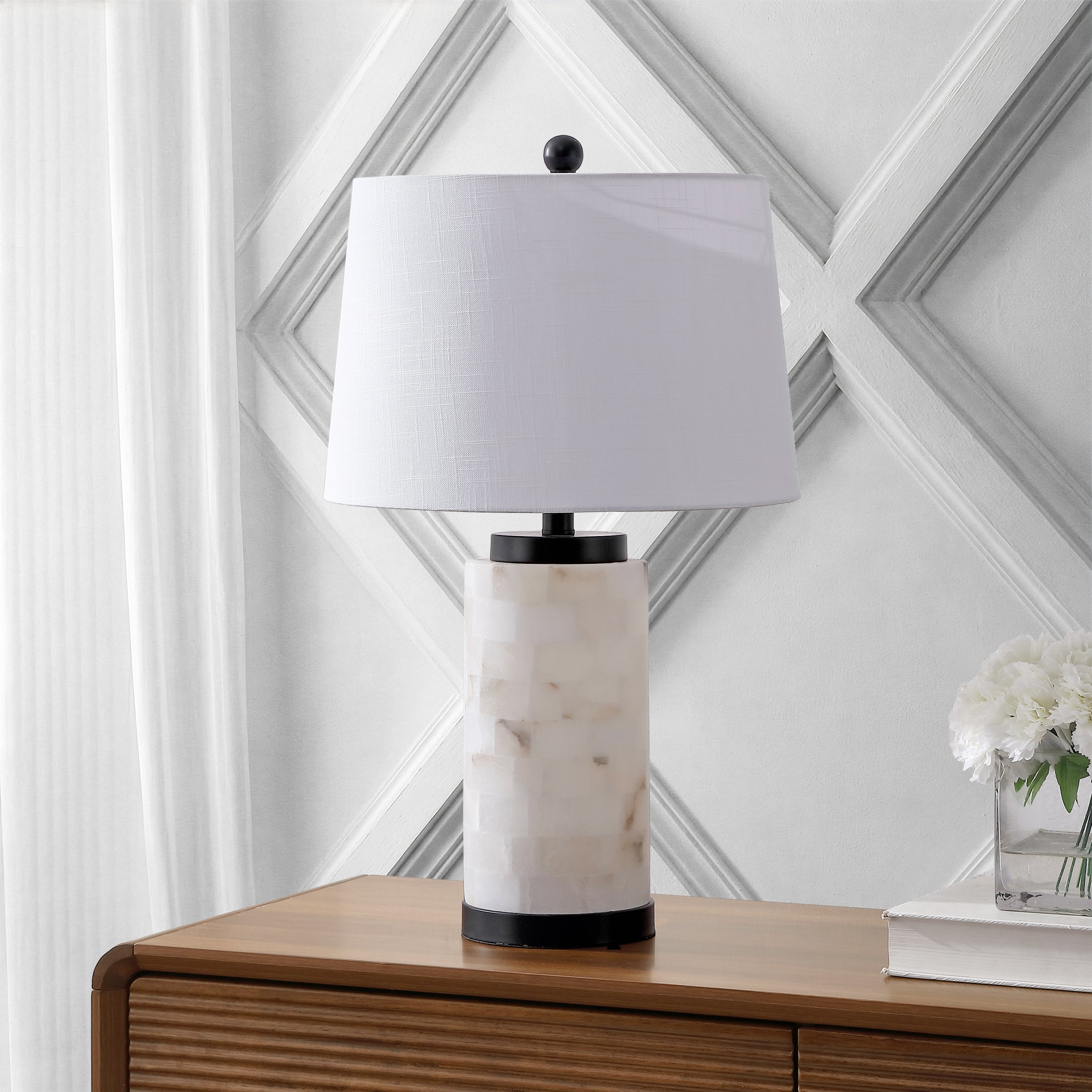 Eliza Contemporary Modern Alabaster Column LED Table Lamp with Nightlight Base