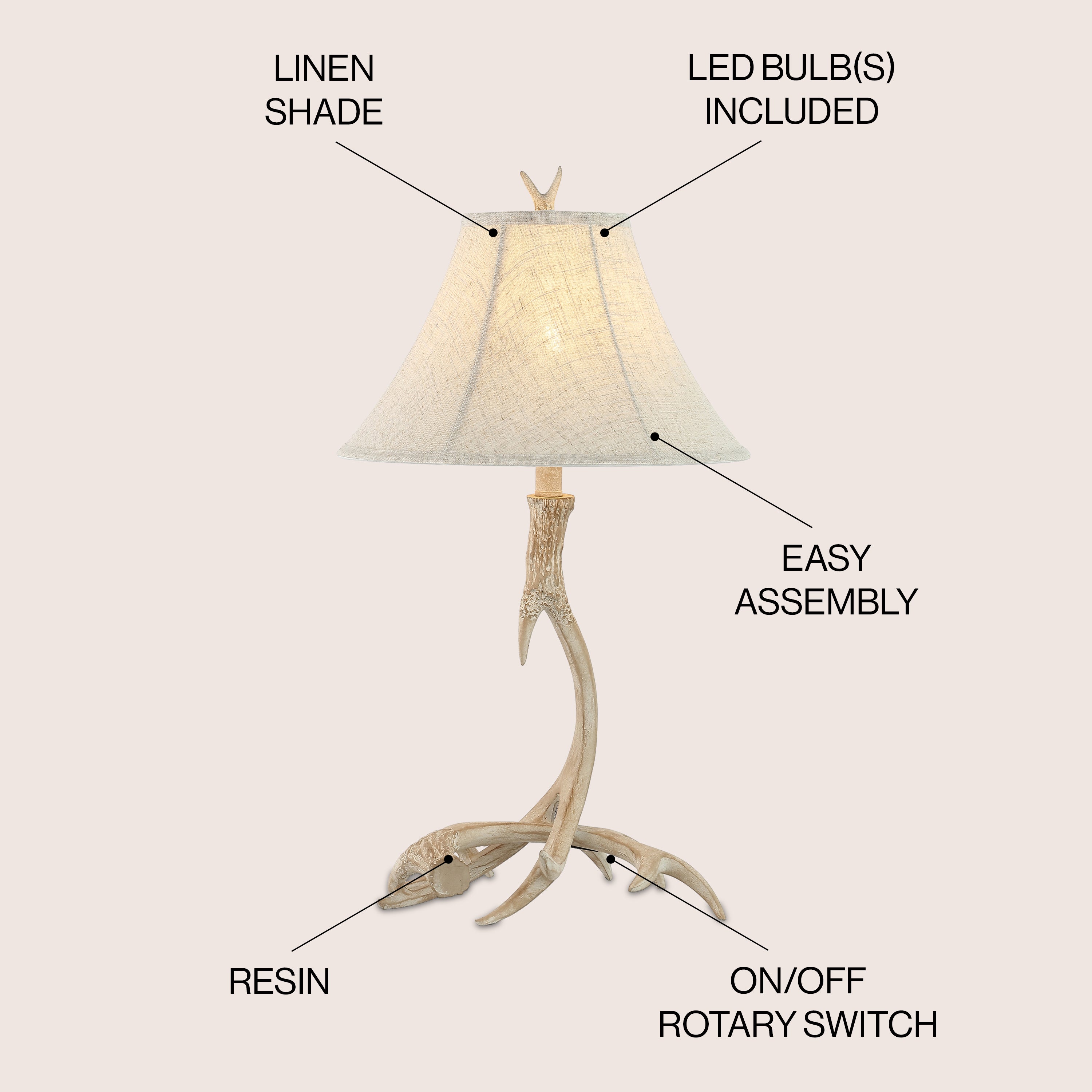 Antler Rustic Resin LED Table Lamp