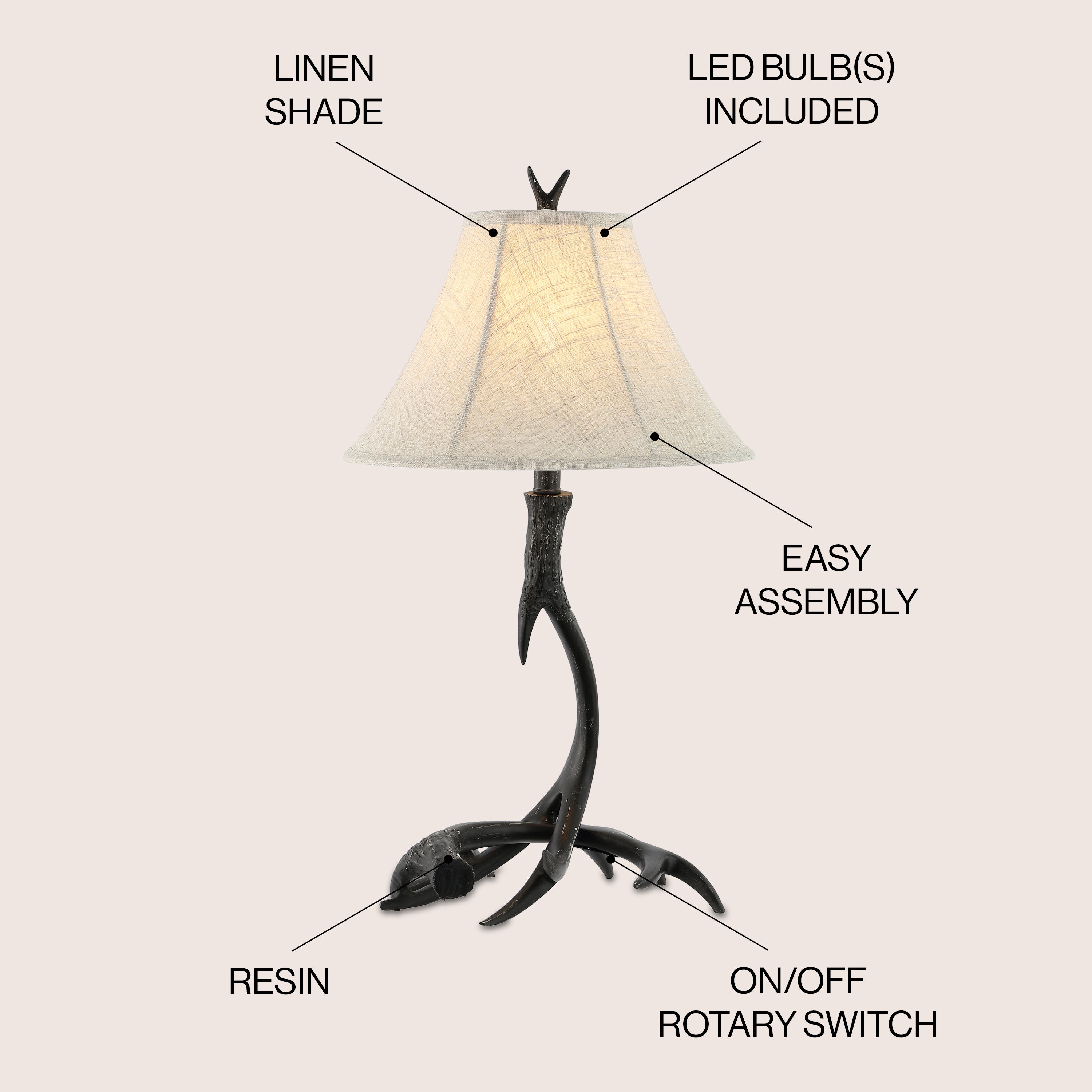 Antler Rustic Resin LED Table Lamp