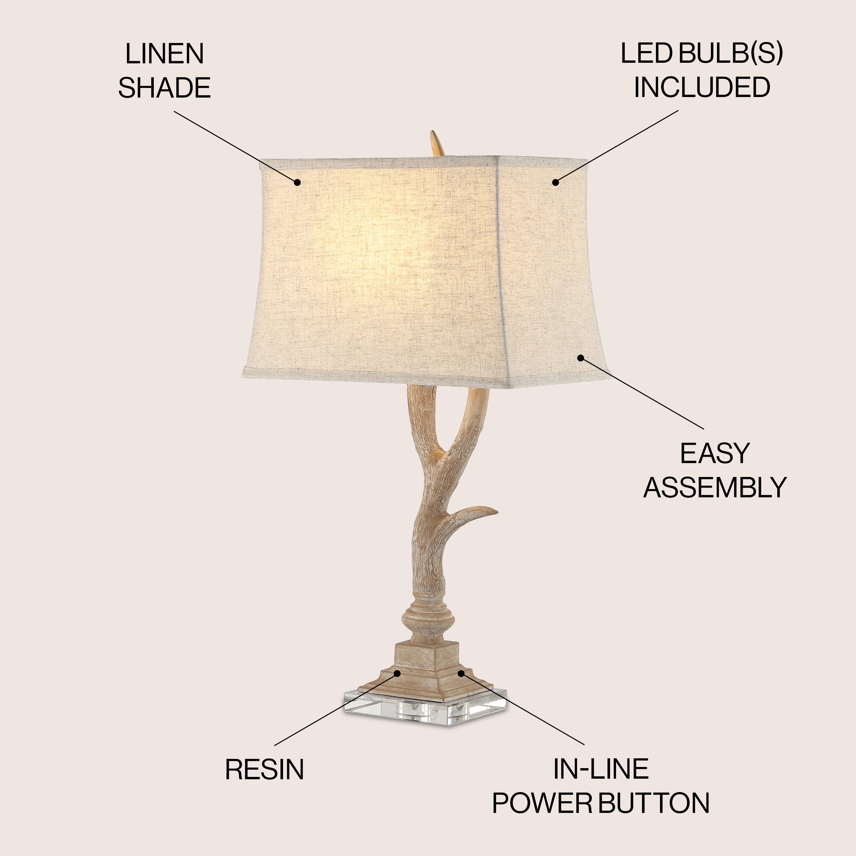 Antler Rustic Resin/Crystal LED Table Lamp