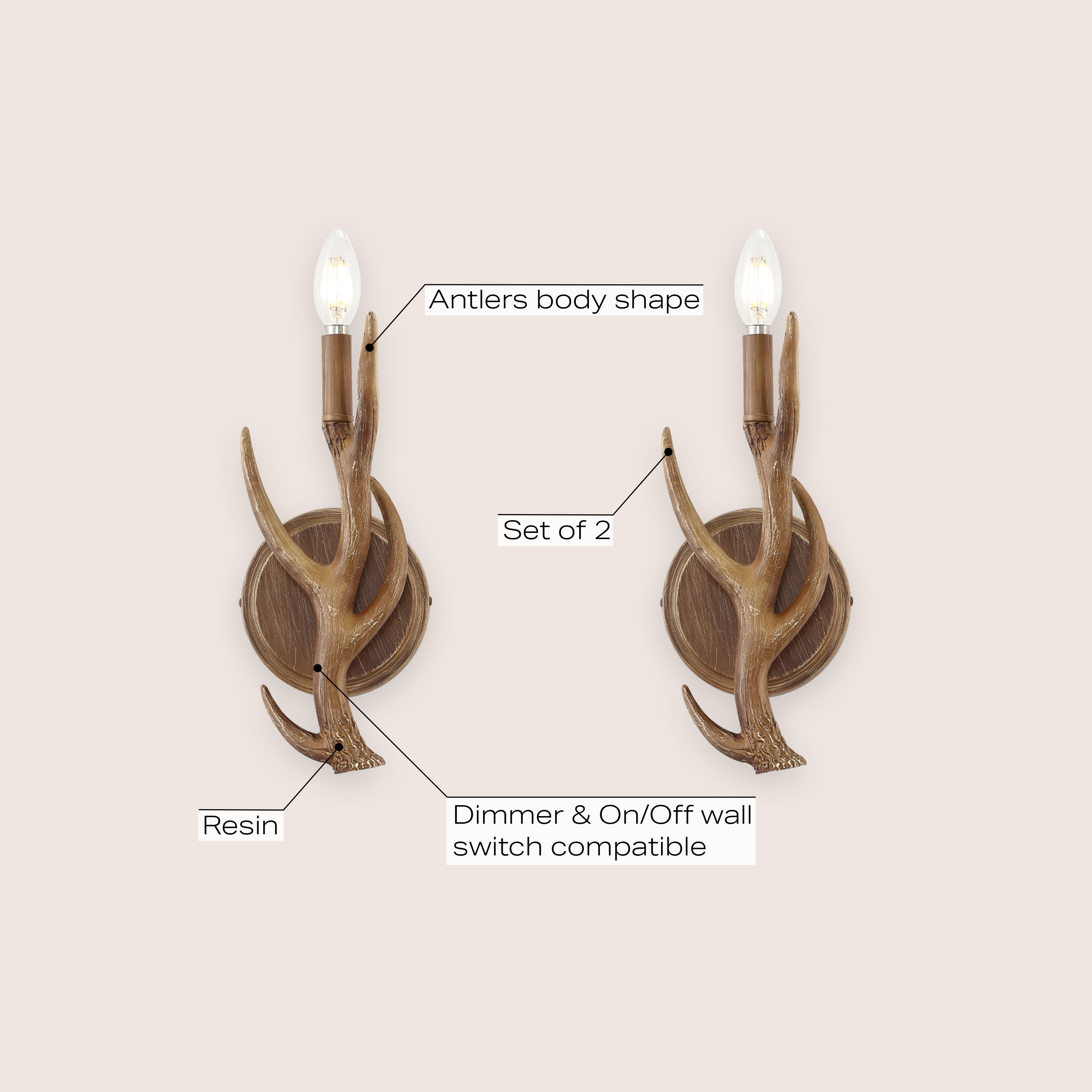 Cody 1-Light Southwestern Bohemian Resin/Iron Faux Antler LED Sconce