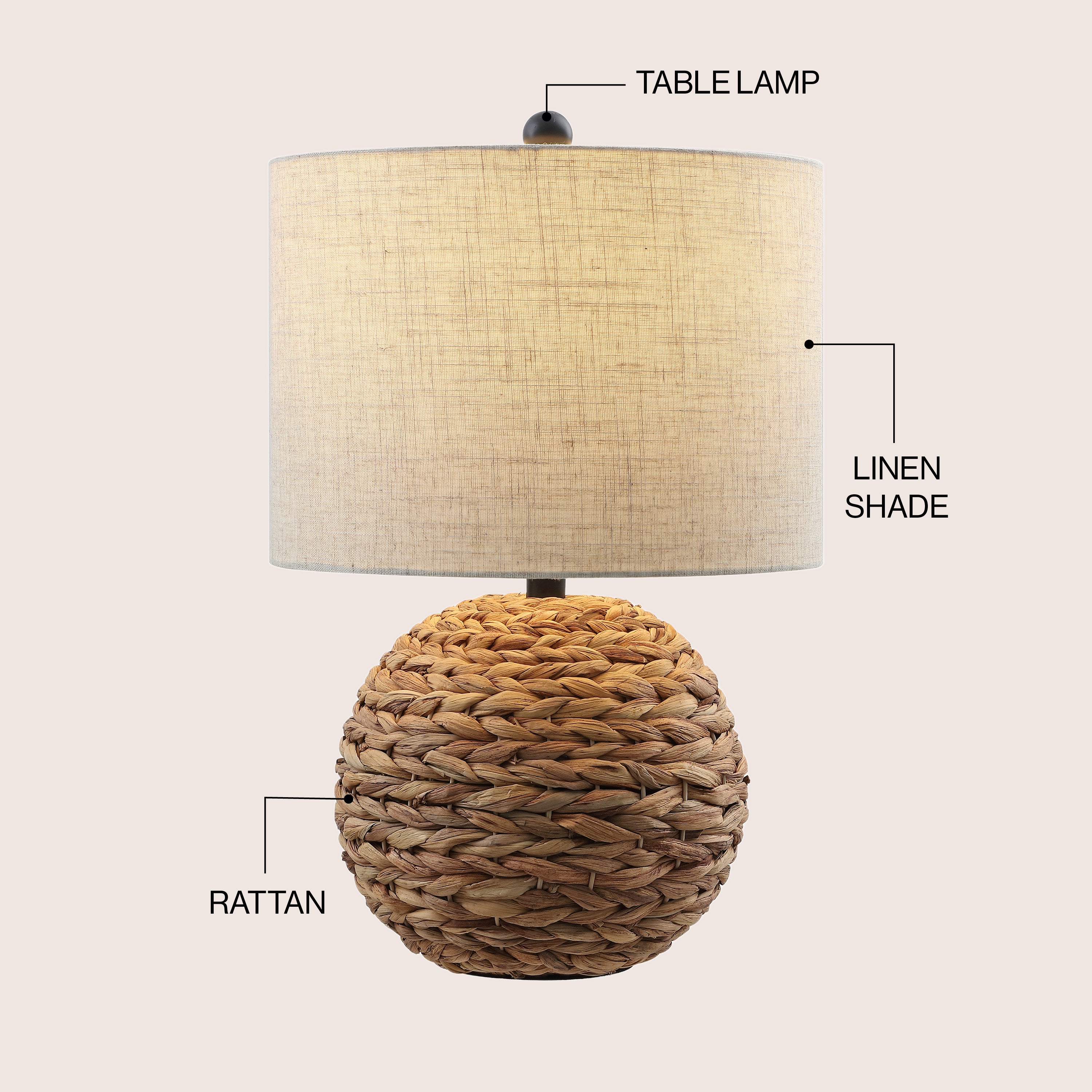 Camilo 21.5" Modern Coastal Woven Rattan Globe LED Table Lamp