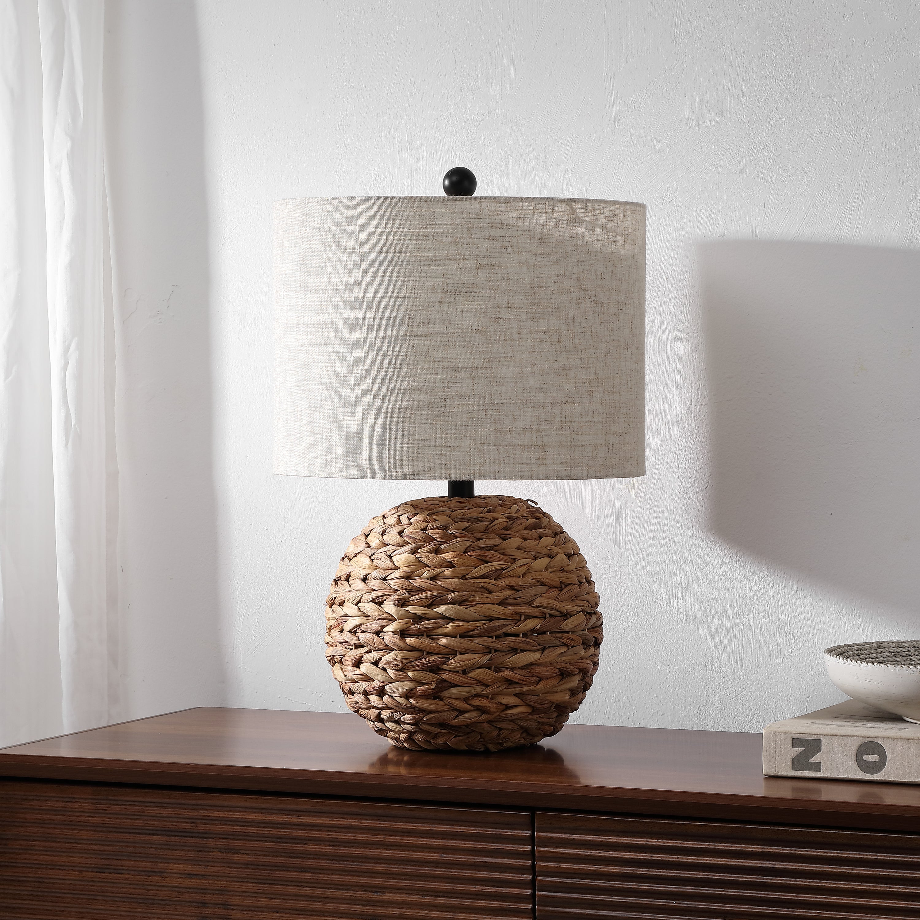 Camilo 21.5" Modern Coastal Woven Rattan Globe LED Table Lamp